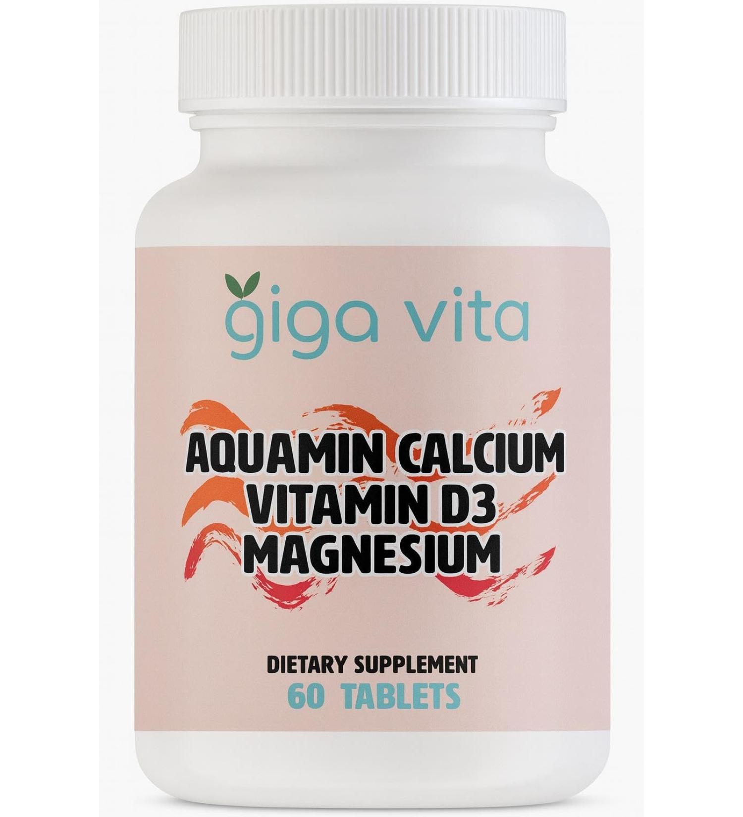Giga Vita Aquamin Calcium with Vitamin D3 & Magnesium Bone Joint & Muscle Support 60 Tablets Plant-Based Marine Calcium from Red Algae - Buy Online on GoSupps.com
