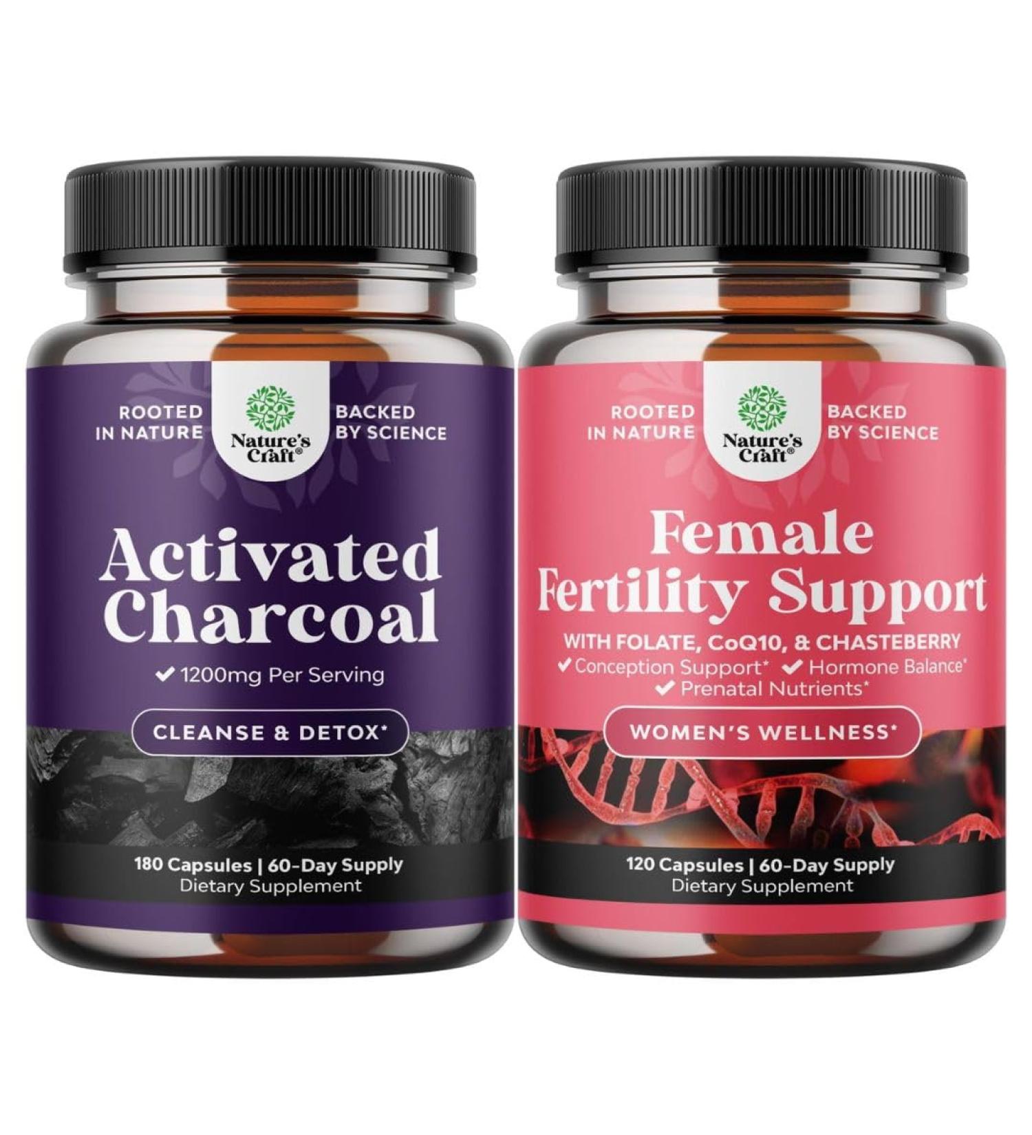 Bundle of Activated Charcoal Pills Detox & Cleanse - Purifying Coconut Capsules with 1200 mg Per Serving for Bloating Relief and Fertility Supplement Prenatal Multivitamins - Female Fertility Support - Buy Online on GoSupps.com