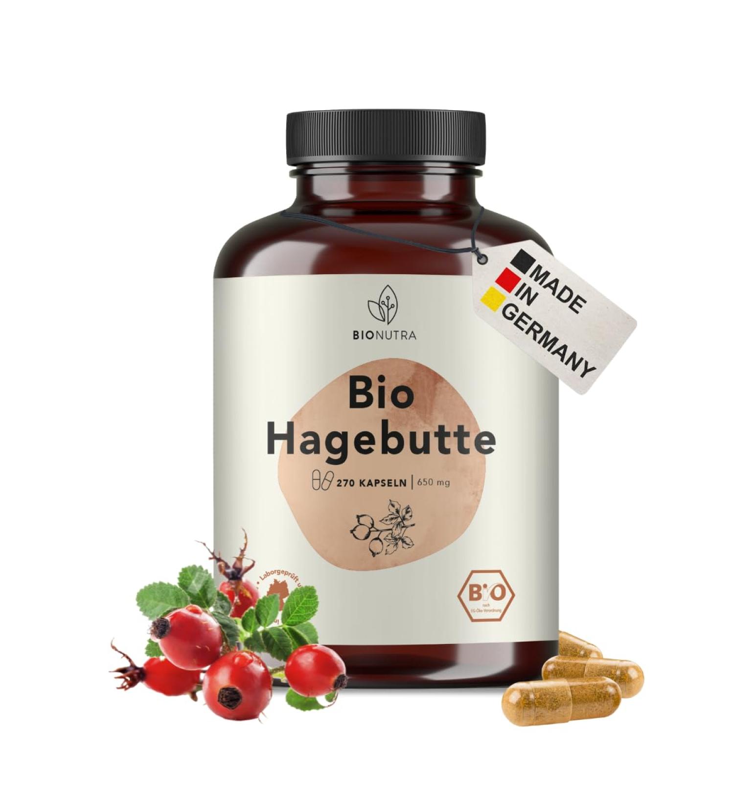 BIONUTRA G lules de Cynorrhodon bio hautement dos es 5200 mg/jour contr l es r sidus fabrication allemande v ganes sans lactose ni gluten sans additifs 270 pi ces x 650 mg - Buy Online on GoSupps.com