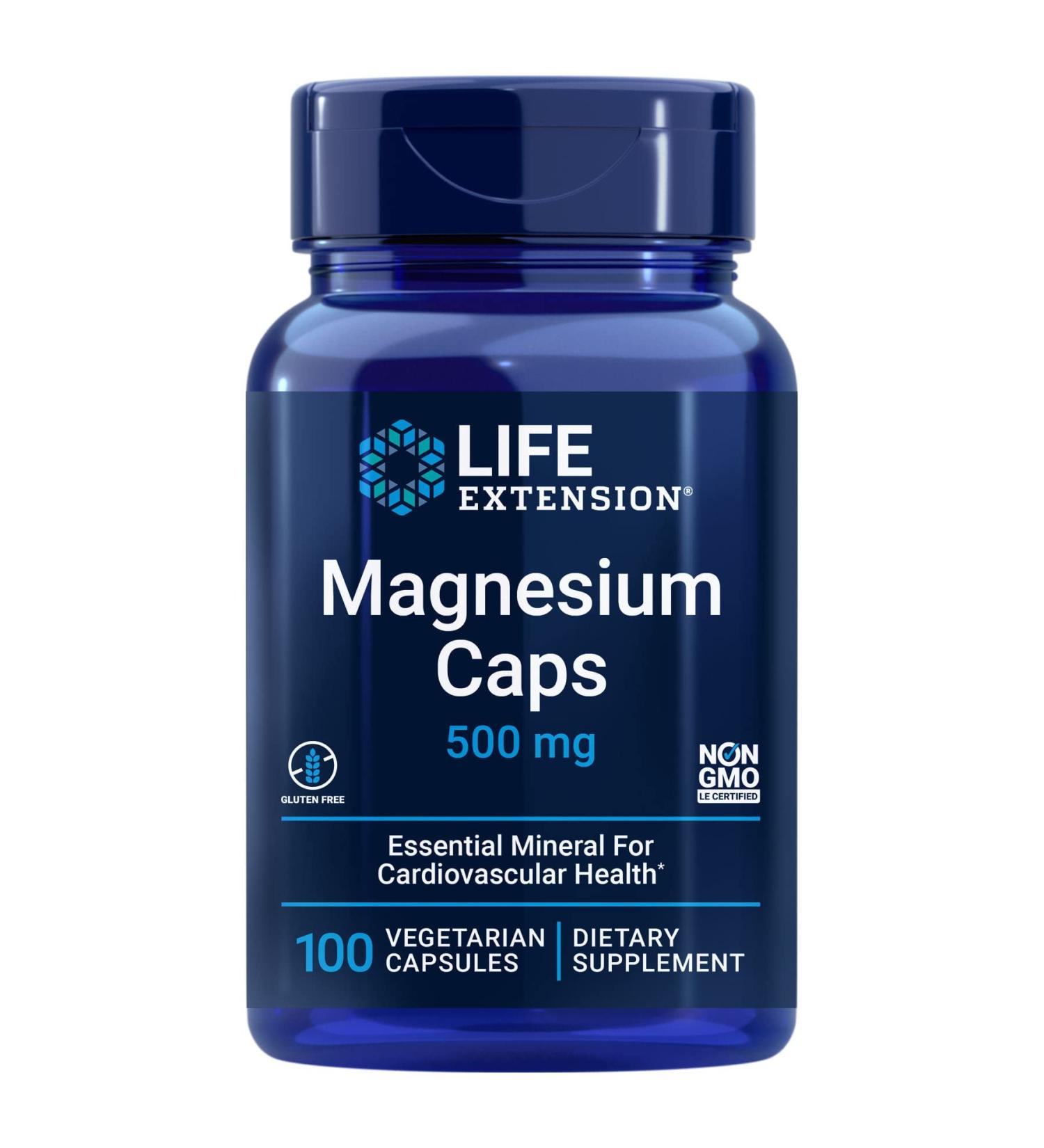 IKJ Magnesium Caps 500mg - Cardiovascular & Whole-Body Health - Gluten-Free Non-GMO Vegetarian - 100 Capsules - Buy Online on GoSupps.com