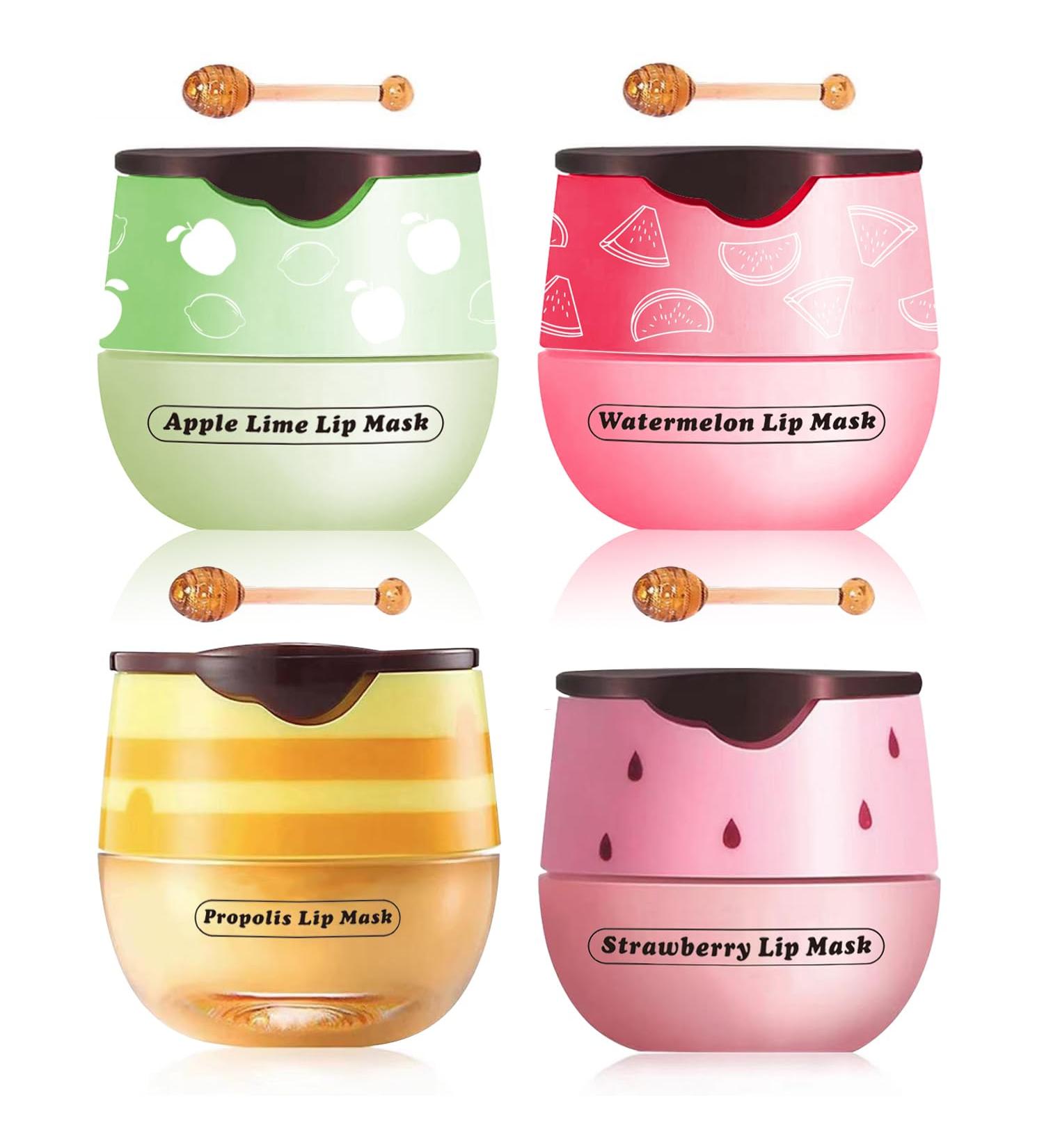 4 Pcs Honey Lip Balm Strawberry Apple Watermelon Lip Mask Moisturizing Lip Sleeping Mask Hydrate Repair Prevent Dry Cracked Lip (Honey+Strawberry+Apple Lime+Watermelon) 4 Kinds of Fruits - Buy Online on GoSupps.com