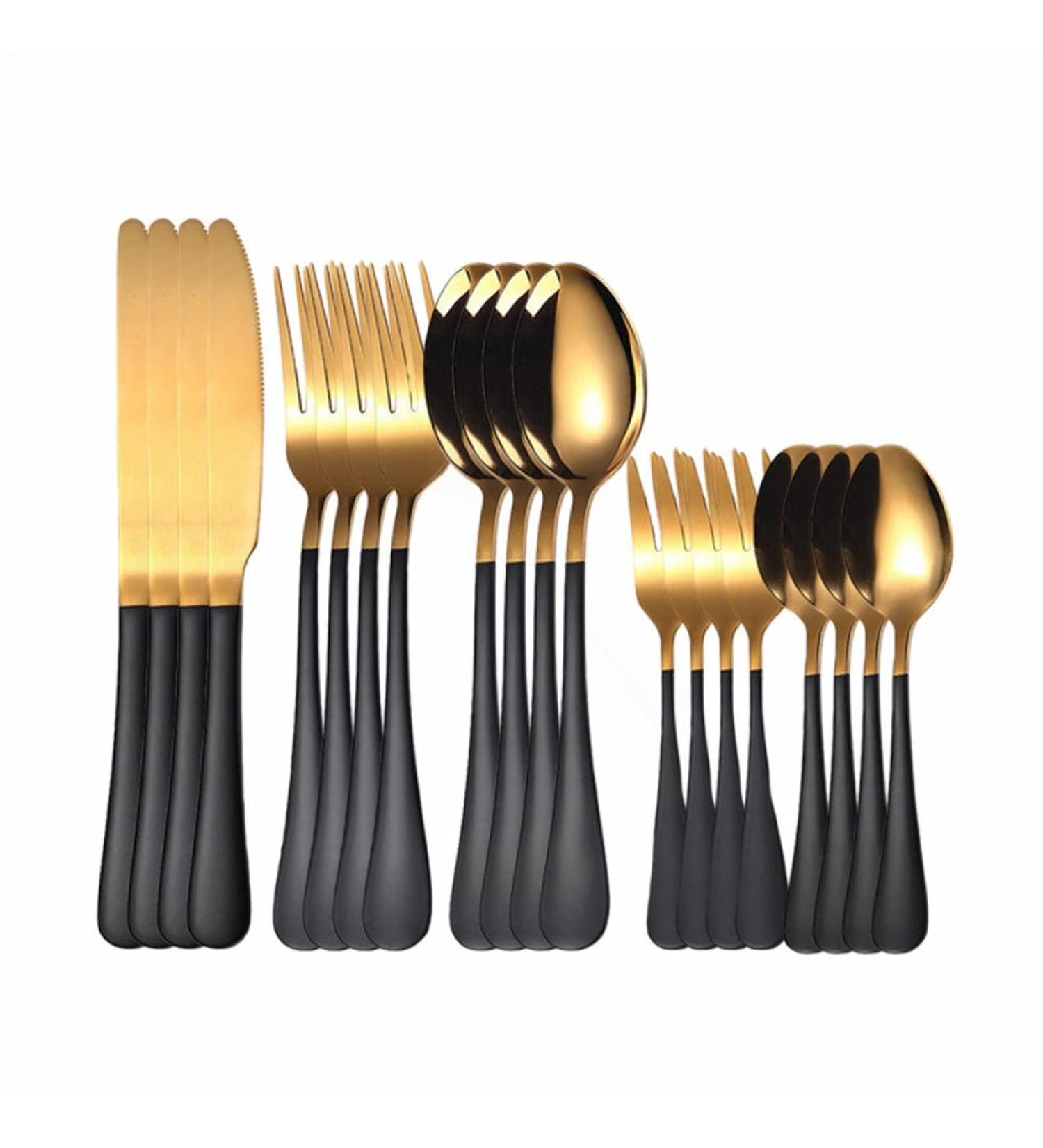Flatware Sets White Gold Cutlery Set 20Pcs Forks Spoons Knifes Stainless Steel Cutlery Set Kitchen Tableware Sets Dinnerware Set Dropshipping Stainless Steel (Color : Black Gold) - Buy Online on GoSupps.com