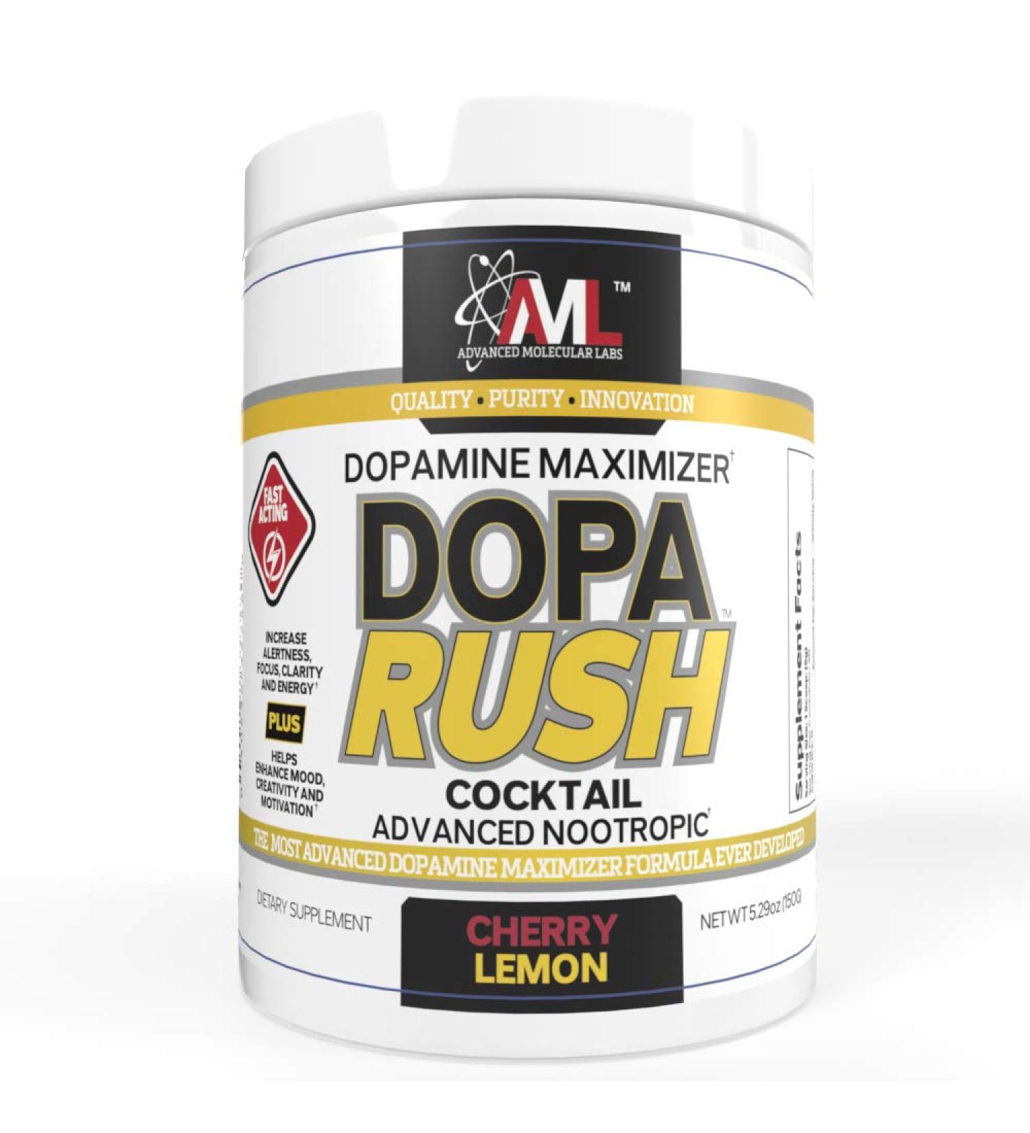 AML Dopa Rush Powder - Dopamine Maximizer - Cherry Lemon Flavor - 5.29 oz - Boost Alertness, Focus, Energy & Clarity - Buy Online on GoSupps.com