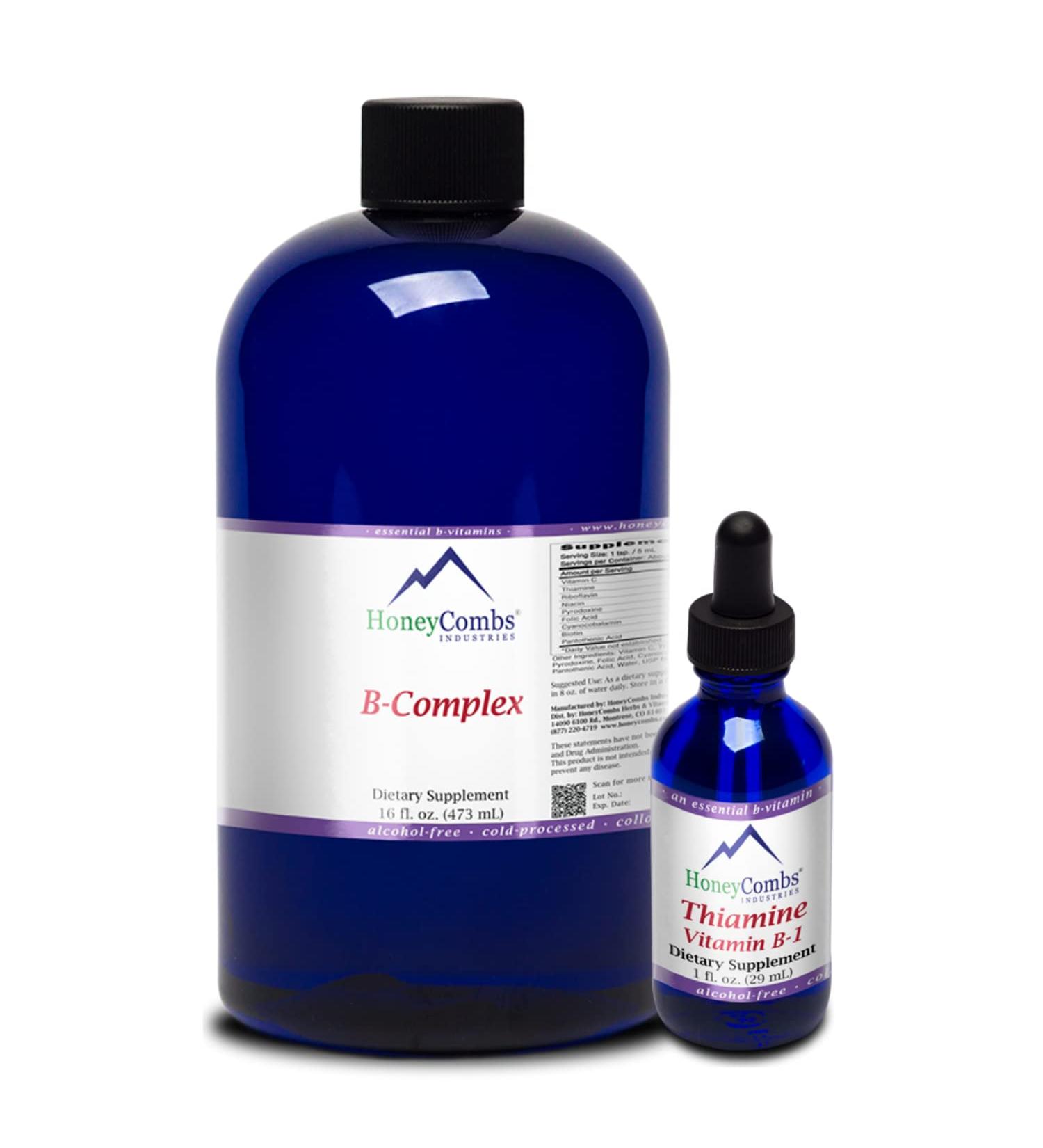 HoneyCombs Vitamin B5 (Pantothenic Acid) Drops 1 Fl Oz + Vitamin B Complex Drops 16 Fl Oz - Buy Online on GoSupps.com