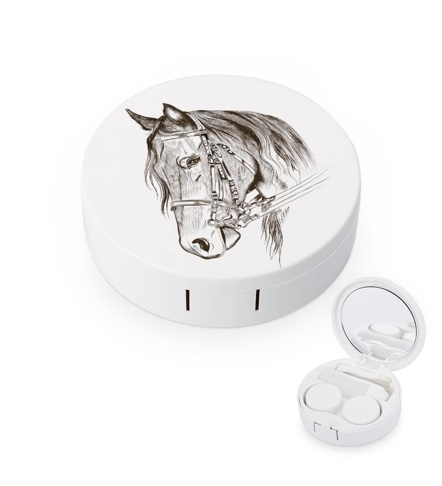 Horse Head Round Case For Contact Lens Kit Storage Box with Mirror Printed - Buy Online on GoSupps.com