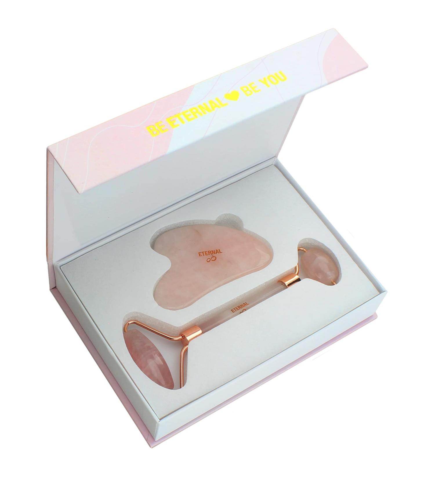 Eternal Rose Pink Jade Facial Roller & Gua Sha Set - Anti-Aging Facial Massage Lifting & Toning for Glowing Skin - Buy Online on GoSupps.com