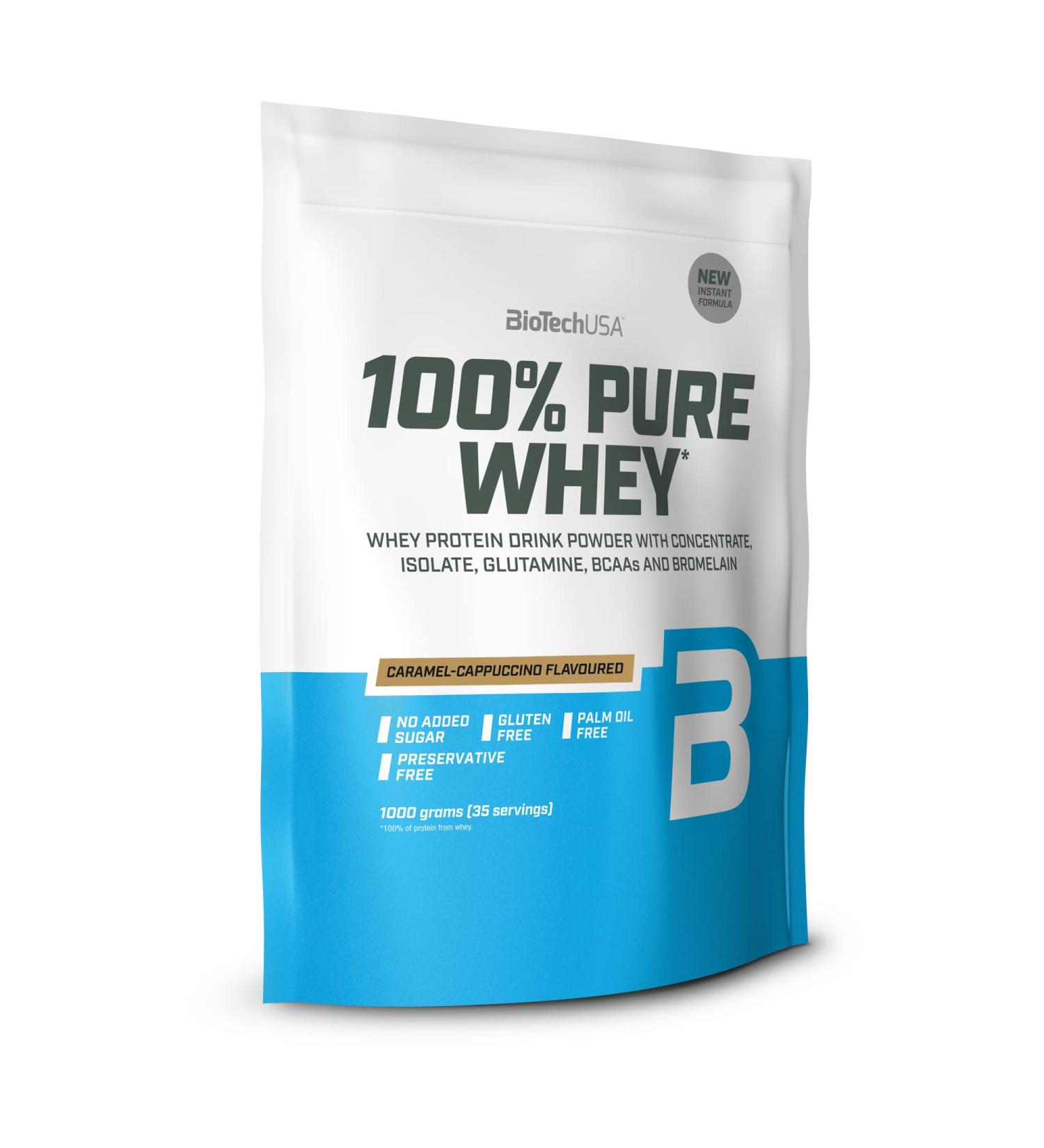 BiotechUSA 100% Pure Whey Protein Powder - BCAA & Glutamine | Gluten-Free Palm Oil-Free | 21g Protein per Serving | 1kg Caramel Cappuccino - Buy Online on GoSupps.com