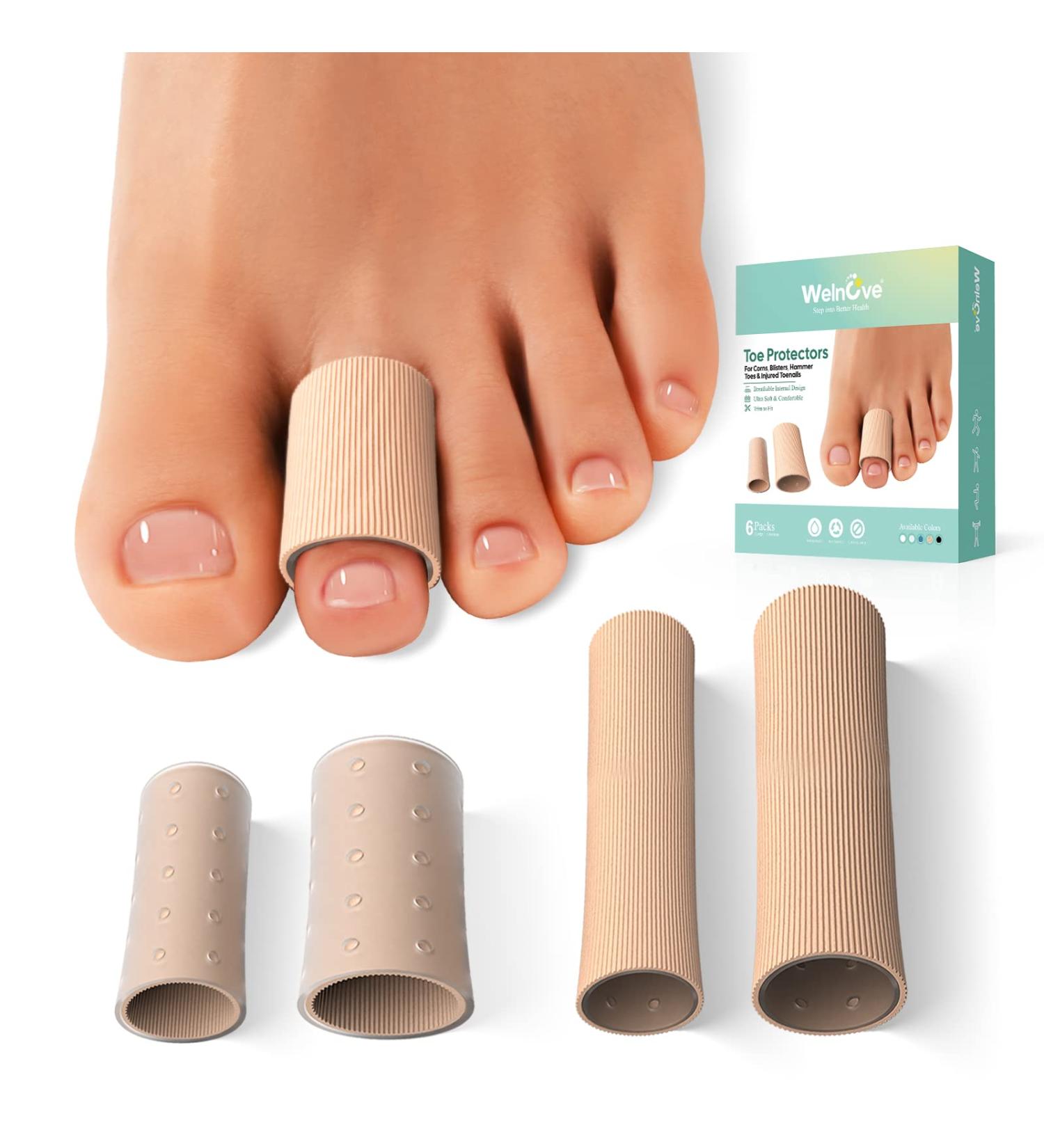 Welnove Toe Sleeve Protector Tubes with Gel for Bunion, Callus, Corn, Blister, Hammer Toe - 6 Pack (3 Large, 3 Small) - Buy Online on GoSupps.com