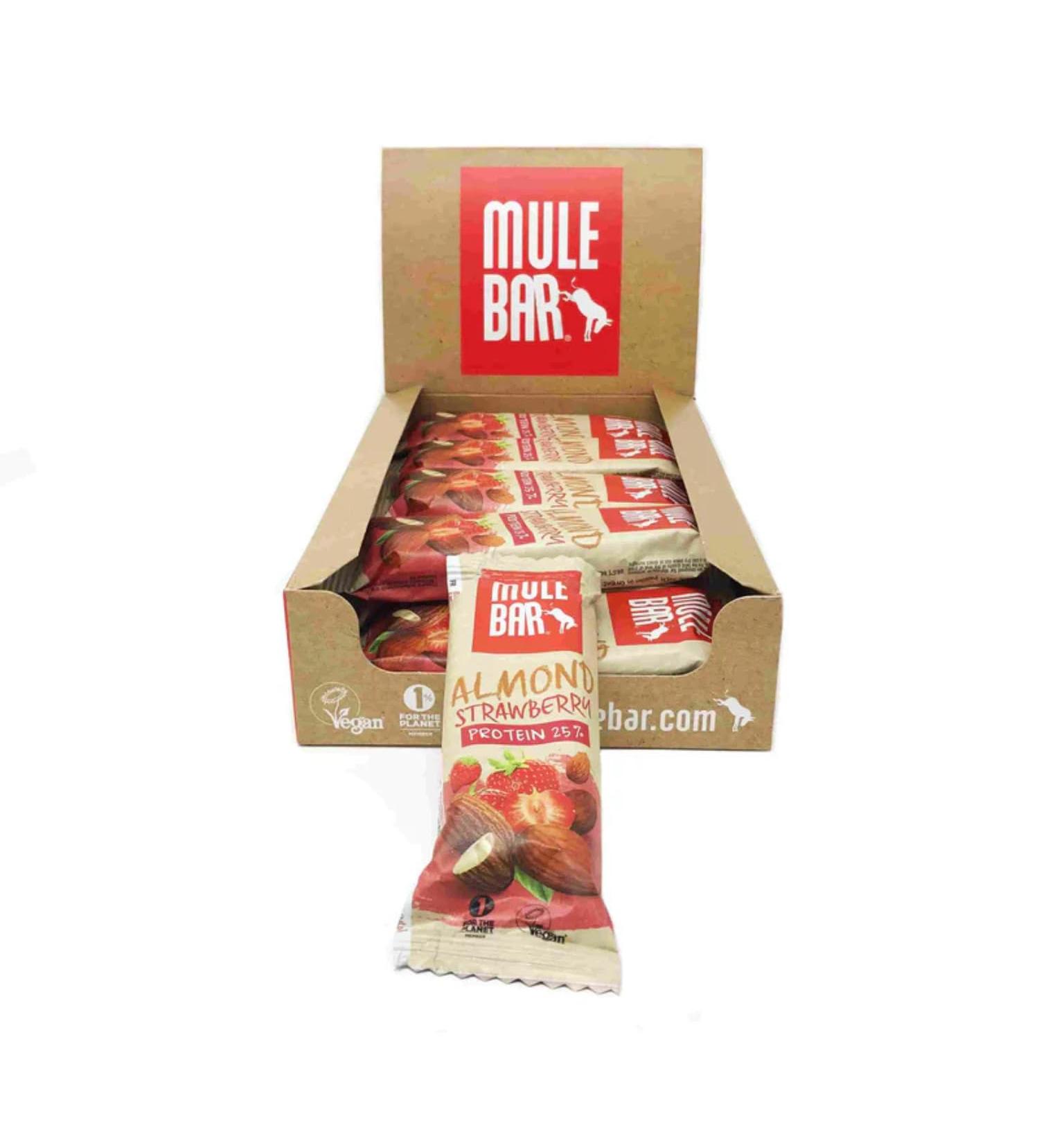 MULEBAR - Box of 15 Protein Bars - Strawberry Almond - Rich in Protein - Vitamin C - Immune System - Easy to Digest - 100% Natural Organic Vegan - Made in France - 40gr - Buy Online on GoSupps.com