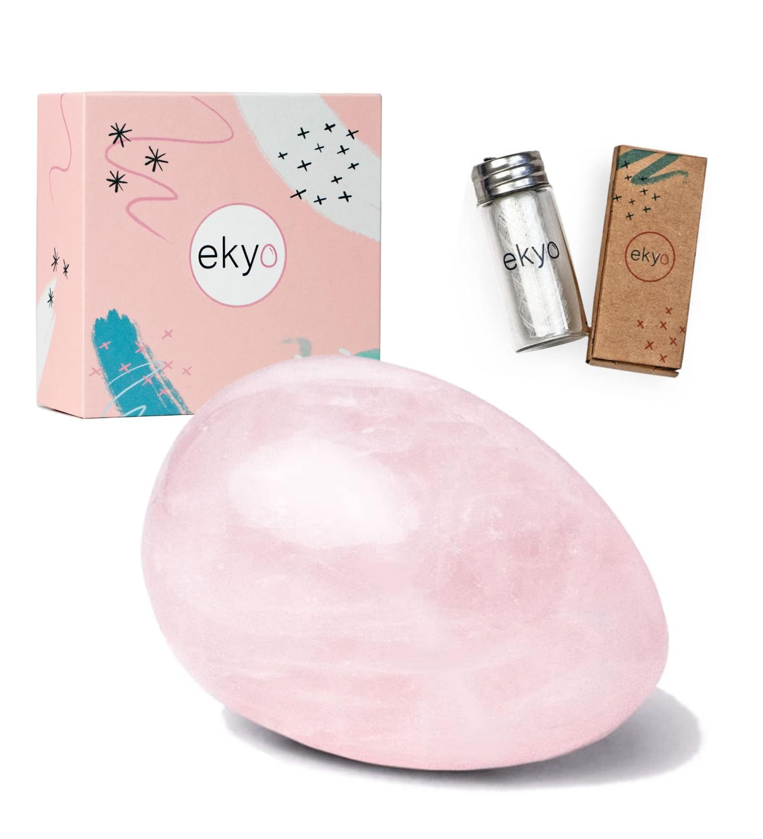Ekyo Rose Quartz Yoni Egg (4x3 cm) - Drilled with Uncharged Cord Instructions & Cleaning Brush - Pelvic Floor Training & Meditation for Women - Buy Online on GoSupps.com