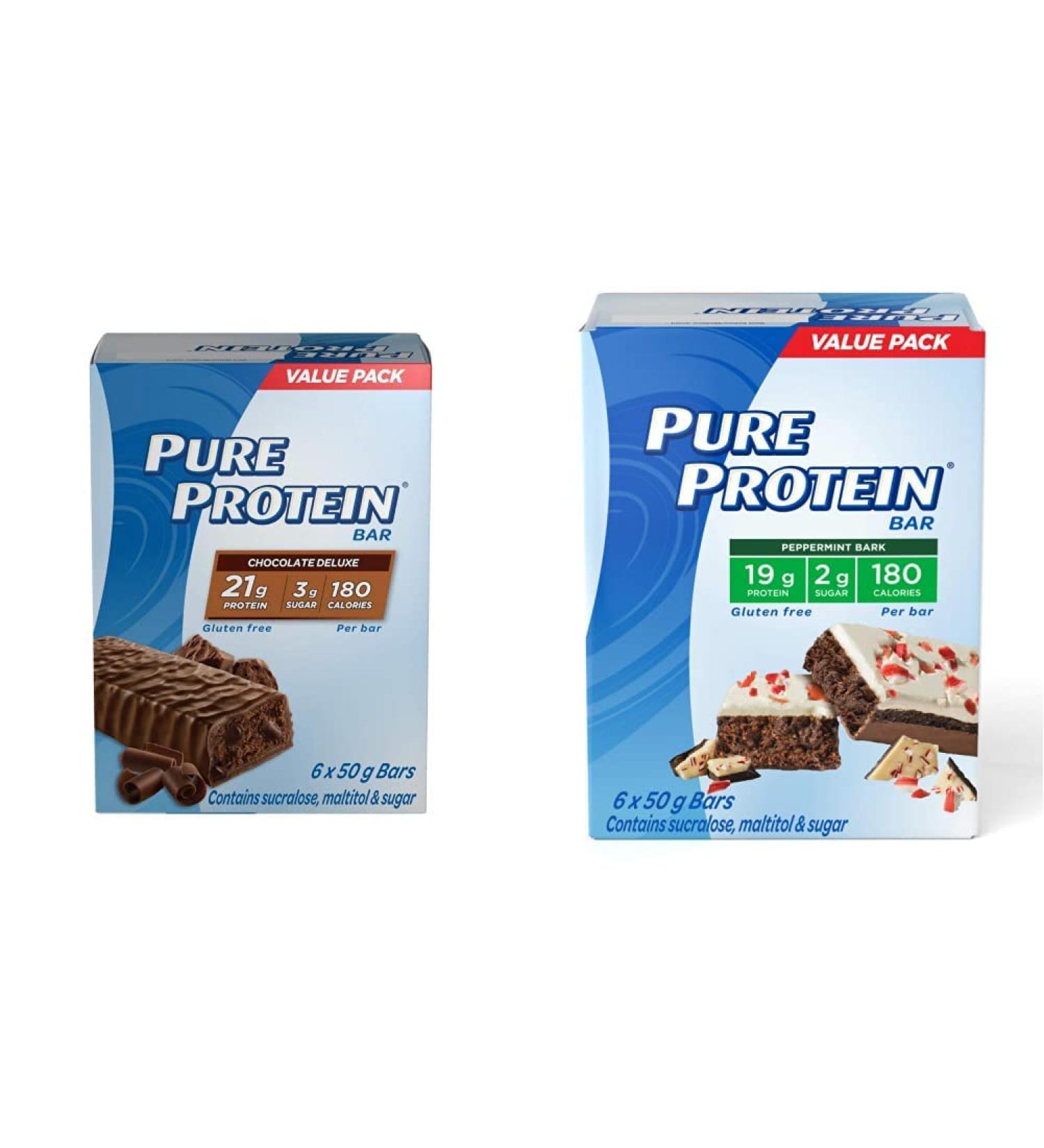 Pure Protein Bars - Nutritious Gluten Free Whey Protein Blend Bars (Chocolate Deluxe + Chocolate Mint Cookies) (Pack of 12)