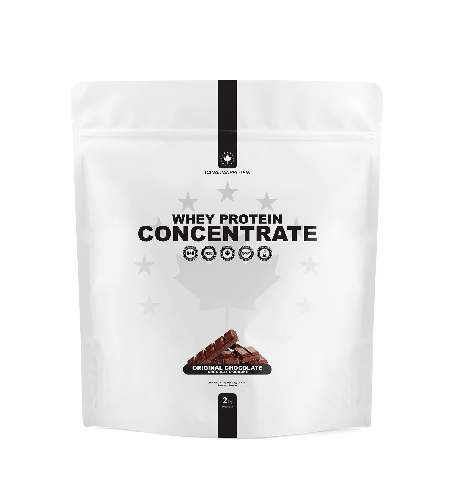 Canadian Protein Whey Concentrate 24g of Protein | 2 kg of Original Chocolate Flavored Low Carb Keto Friendly Workout Recovery Drink | Protein Powder Rich in BCAA Amino Acids - Buy Online on GoSupps.com