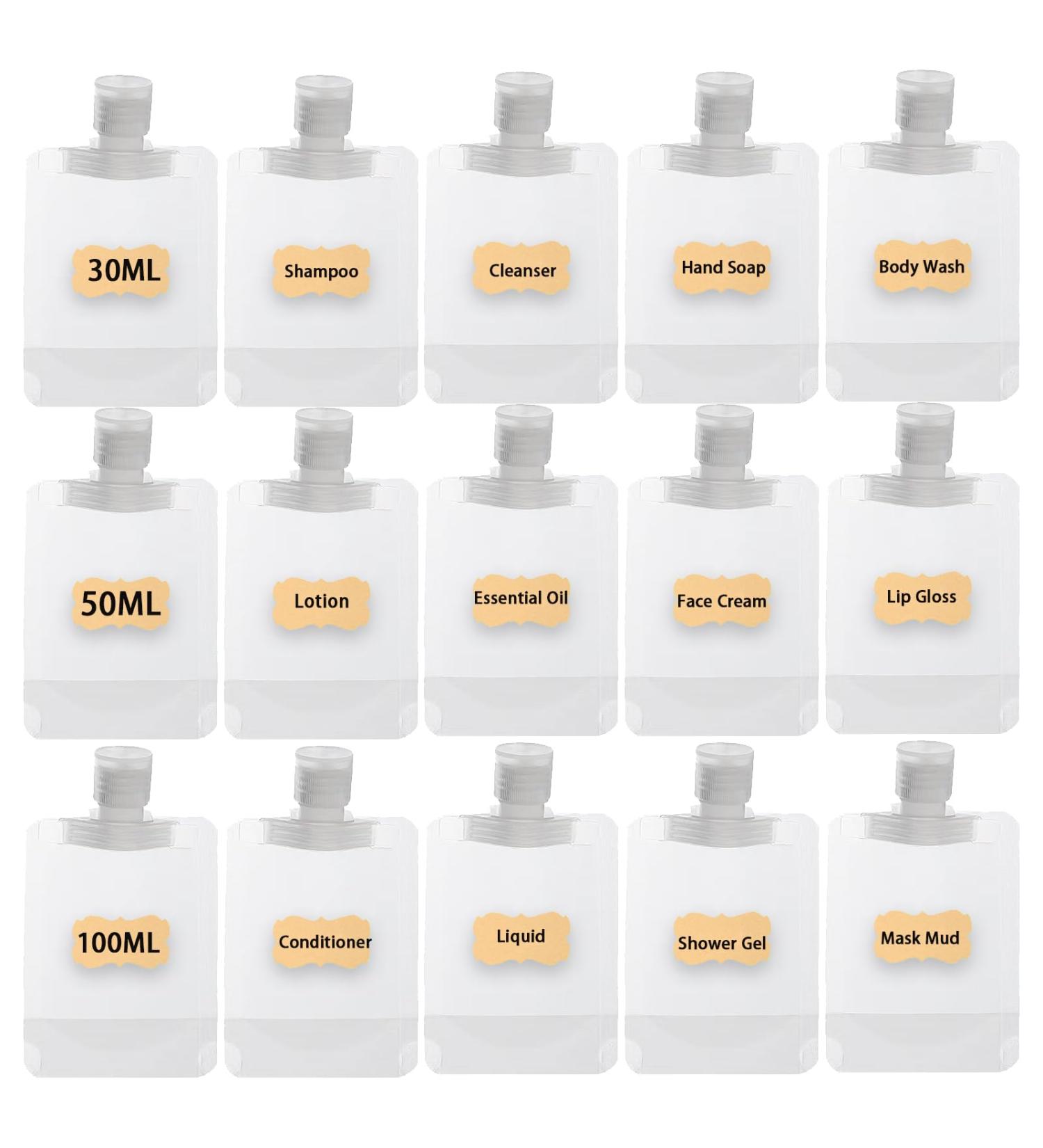 SMMUSEN Travel Size Refillable Empty Squeeze Pouch Portable TSA Approved Empty Cosmetic Pouch Bag Leakproof Stand Up Spout Bags Containers Foldable for Toiletries Lotion Shampoo Clear 30/50/100 - Buy Online on GoSupps.com