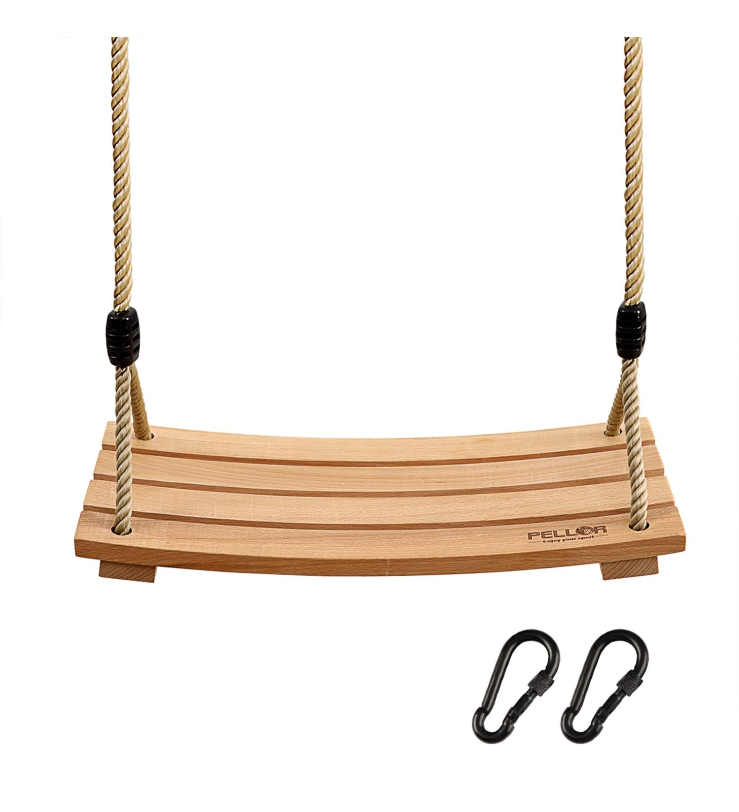 Pellor Wood Tree Swing Seat - Indoor Outdoor Rope Wooden Swing Set for Children & Adults - 17.7x7.9x0.6 inch - Burlywood - Buy Online on GoSupps.com