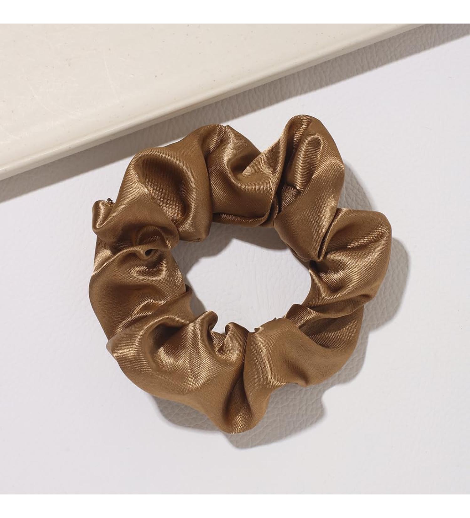Satin Solid Color Scrunchies Elastic Hair Bands Women Girls Hair Accessories Ponytail Holder Silk Hair Tie Scrunchies(Light brown) - Buy Online on GoSupps.com