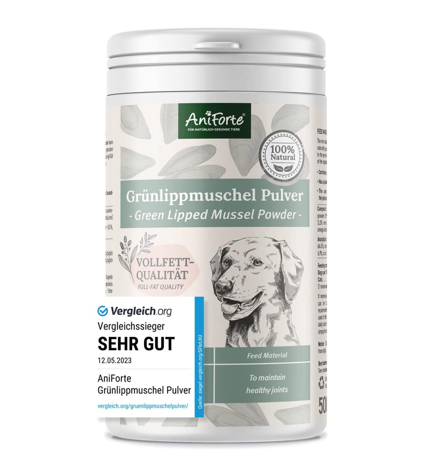 Aniforte Green Lip Powder for Dogs 500g - 2023 Comparison Winner for Joint Health | Natural Full-Fat Formula with High Acceptance - Buy Online on GoSupps.com