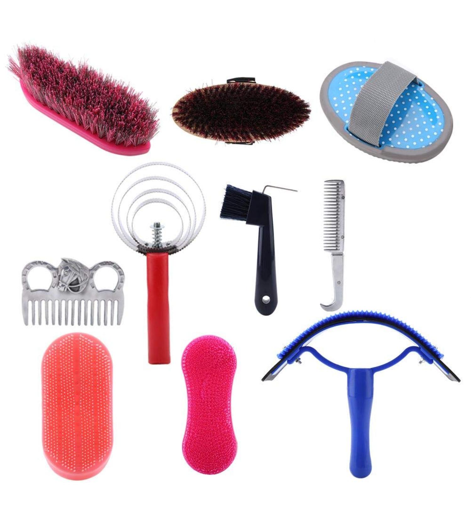 Professional 10-Pc Vier Horse Brush Set - Equestrian Grooming Kit for Horse Cleaning & Care - Buy Online on GoSupps.com