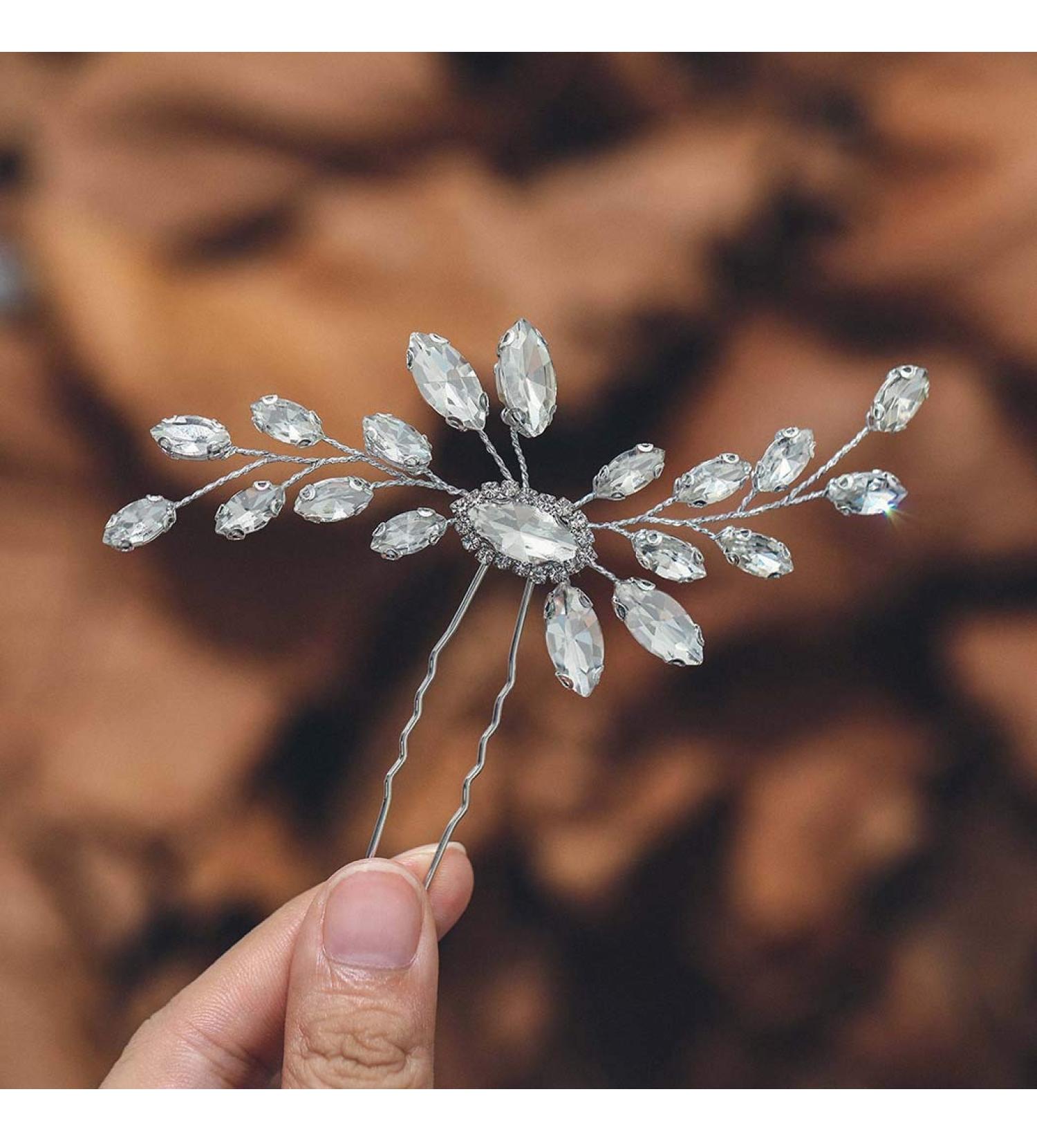 Silver Crystal Bride Wedding Hair Pin - Bridal Hair Piece for Women and Girls - Buy Online on GoSupps.com