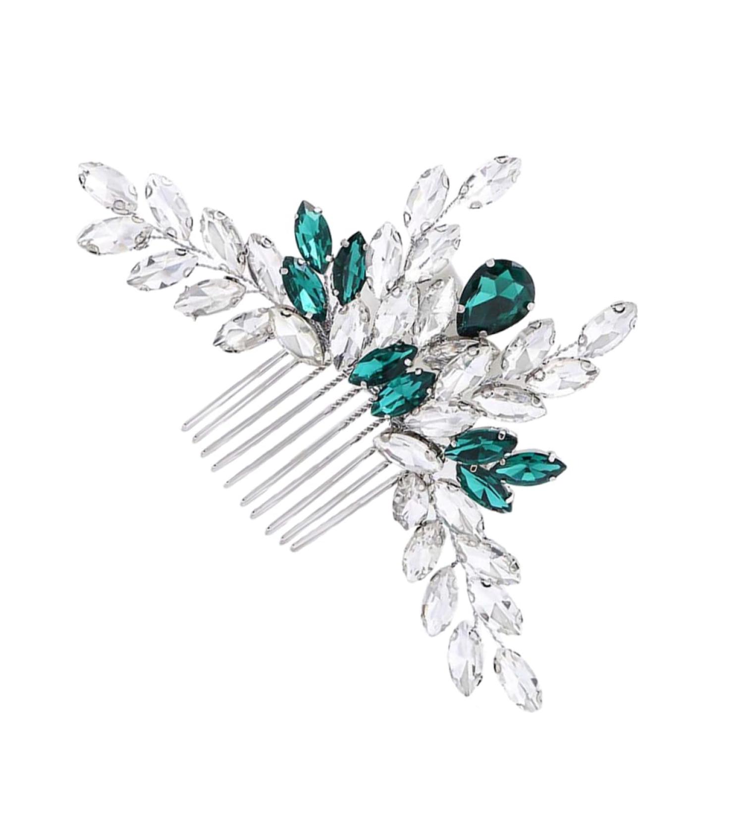 Ipetboom Bridal Comb Crystal Hair Comb Hair Side Flower Hair Combs Green Rhinestone Hair Clip Crystal Headpiece Styling Hair Clips Alloy Western Style Accessories Dinner Party - Buy Online on GoSupps.com