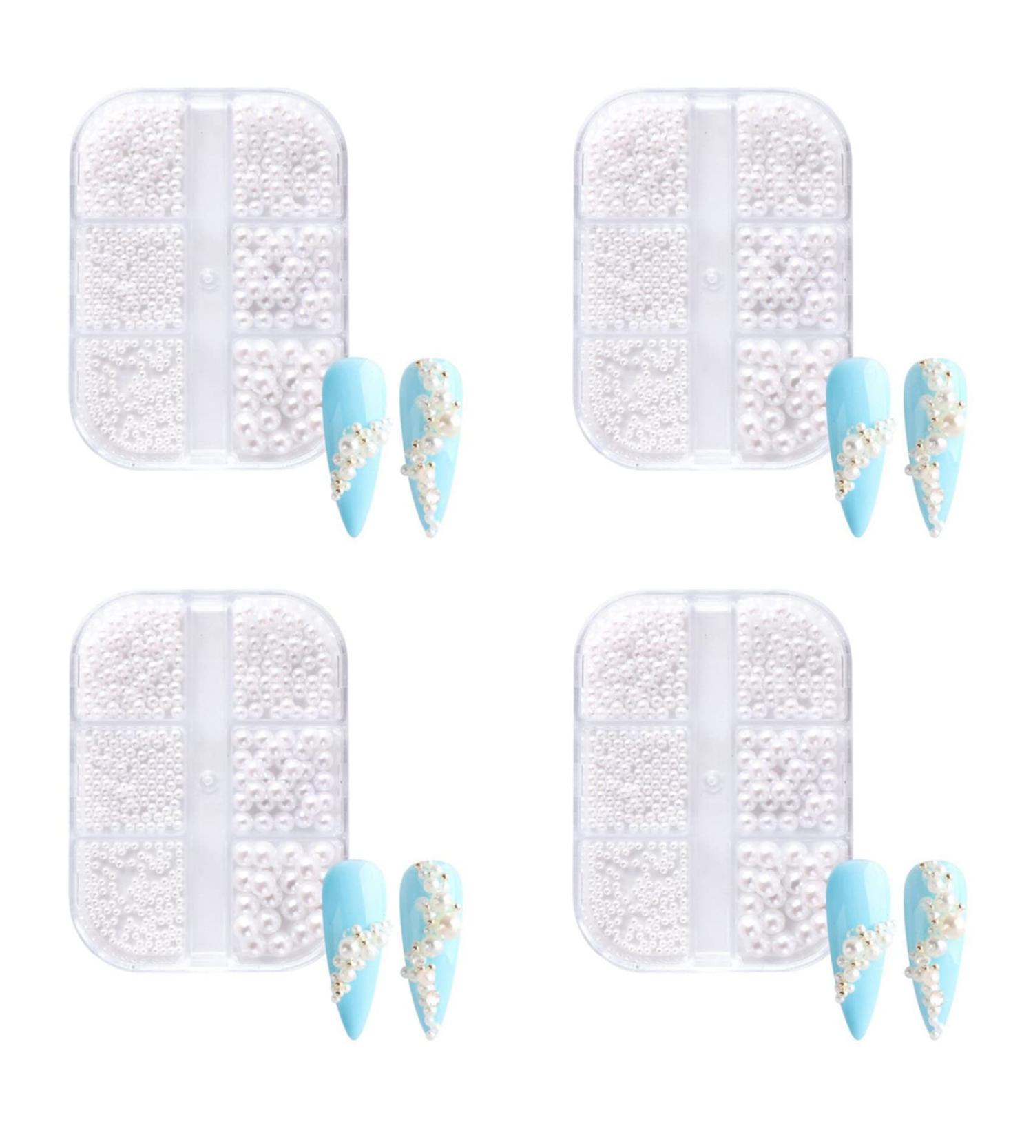 Viodmss 4Box Pearl Decorations Nail Charms White Round Nail Parts Gold Steel Beads Balls Jewelry Nail Art Accessories Color:ZZ13 - Buy Online on GoSupps.com