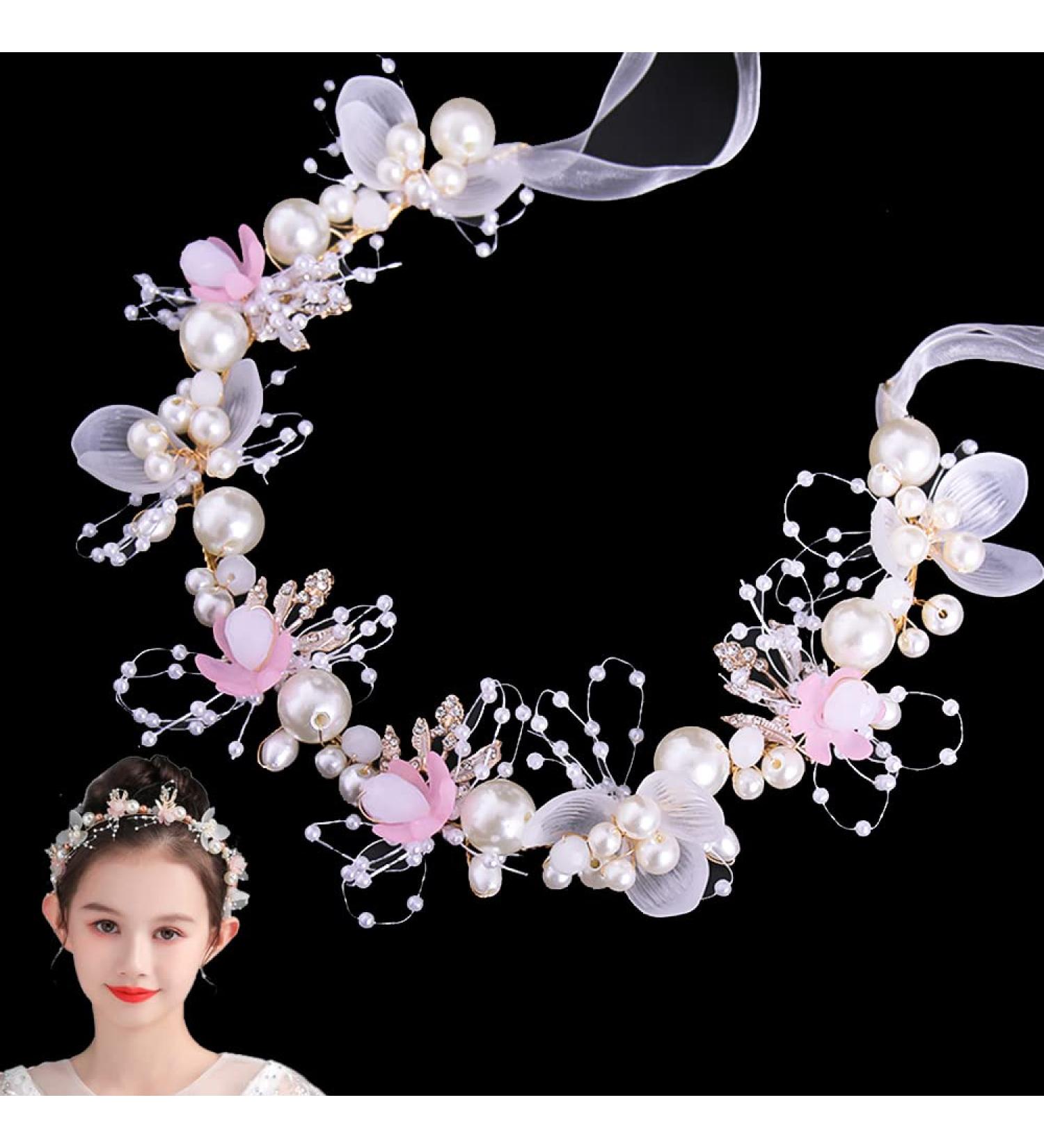 Princess Flower Headpiece Flower Girl Hair Accessories Wedding Hair Piece Pearl Wedding Headband Pearl Flower Leaf Headpieces for Princess Flower Girls and Bridesmaid - Buy Online on GoSupps.com