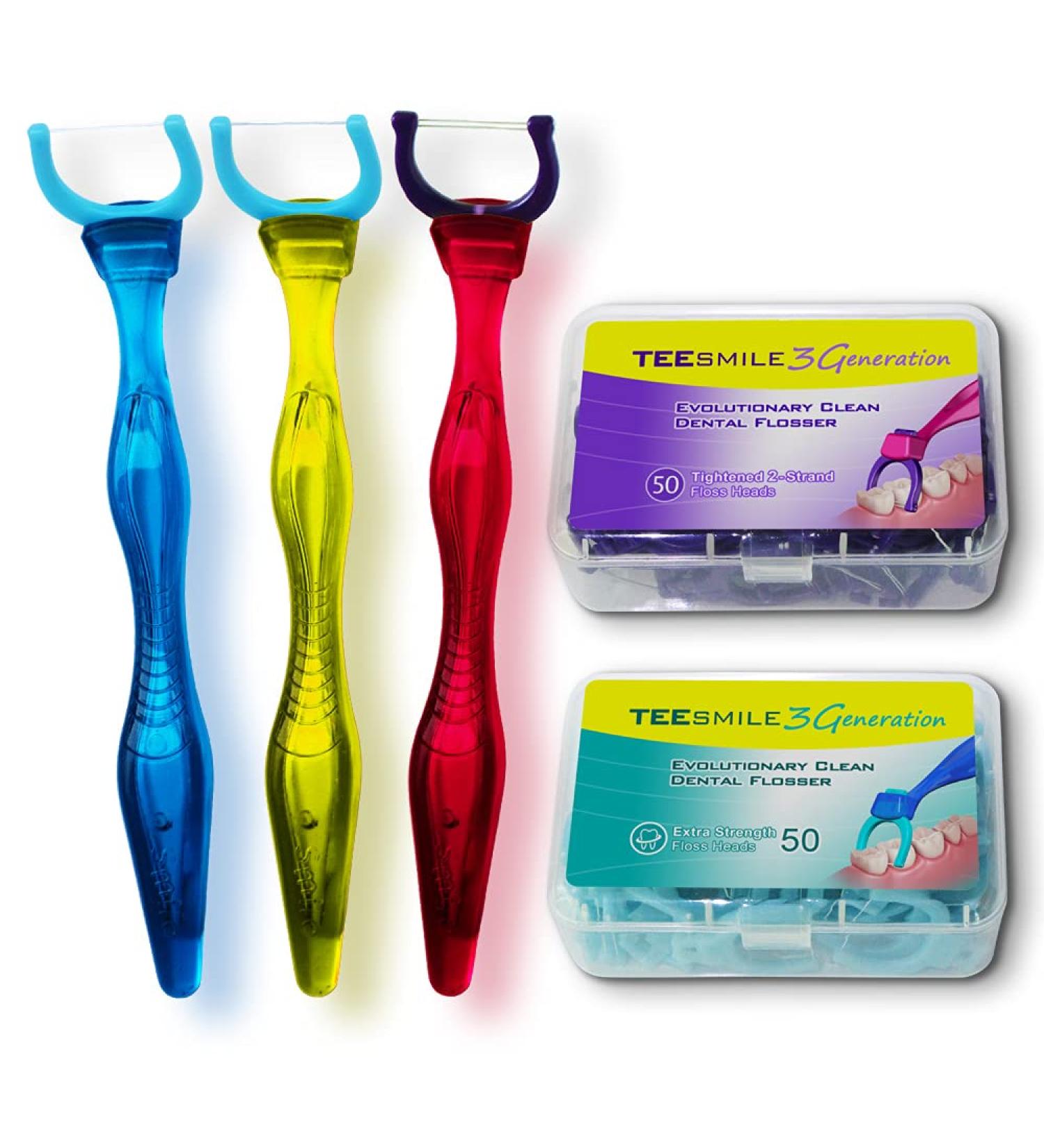TEEsmile Evolutionary Clean Dental Flossers Kit of Handle(s) Plus Refillable Heads (3 Mid-Length Handles 50 Extra Strength Refills +50 2-Strand Refills) 103 Piece Set +50 Extra Strength Refills +50 2-strand Refills - Buy Online on GoSupps.com