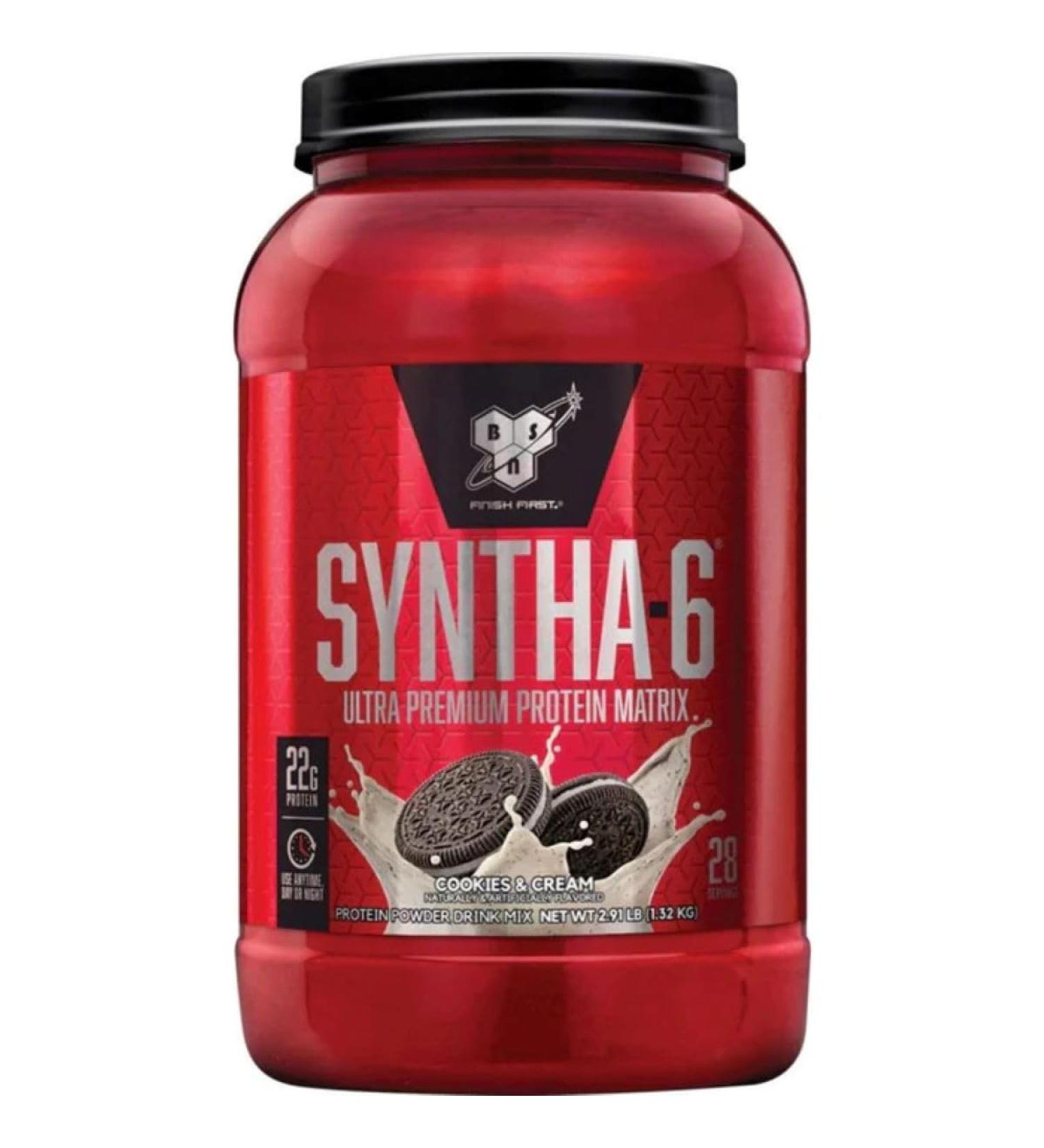 BSN Syntha 6 Whey Protein Powder | High Protein Whey Protein Concentrate Whey Protein isolate Milk Protein Isolate & Micellar Casein | 22g Protein 10g EAAs Essential Amino Acids | 2.91LB 28 Servings (Cookies & Cream) Cookies & Cream 1.32 kg (Pack of 1) - Buy Online on GoSupps.com