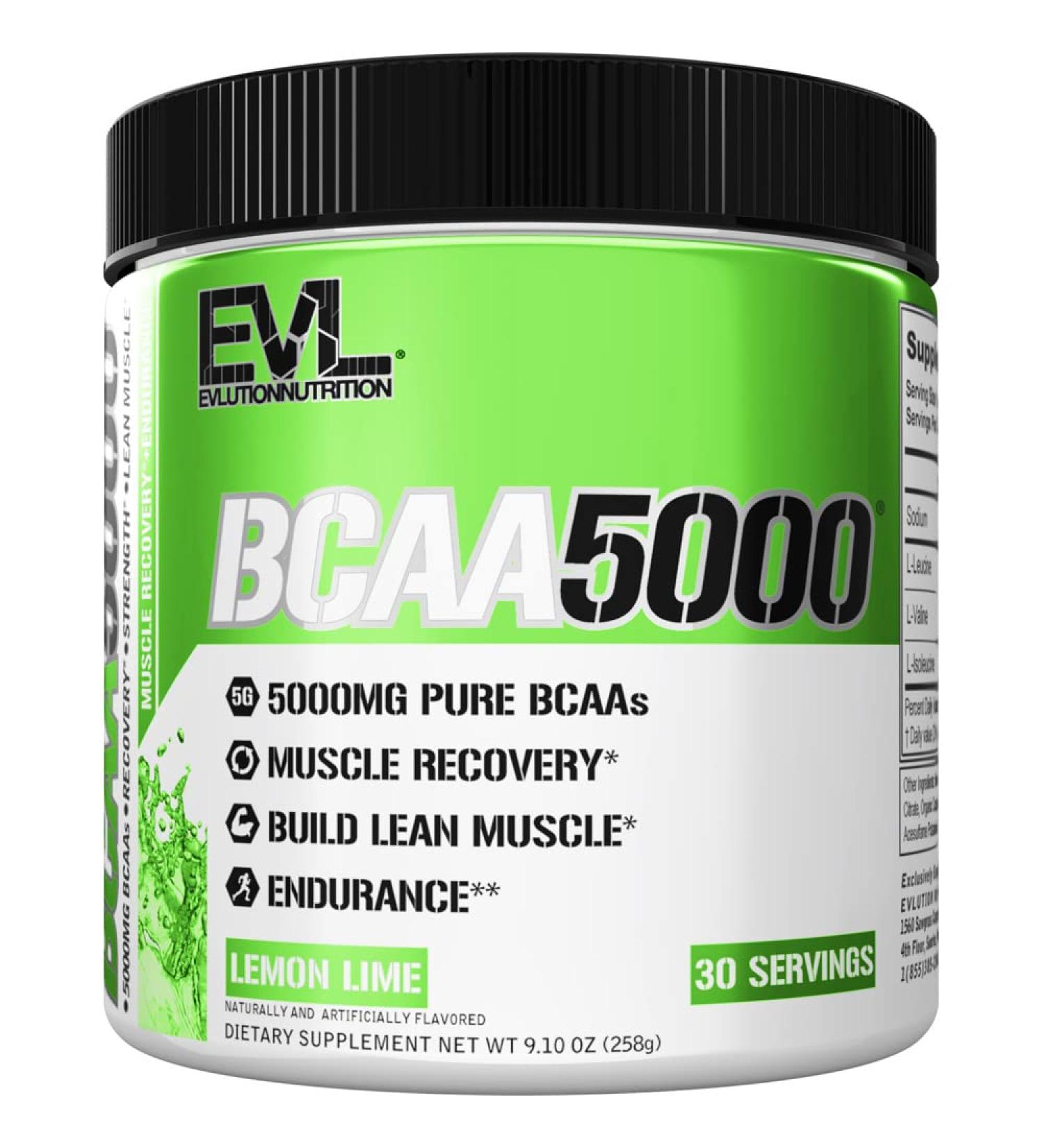 EVLution Nutrition BCAA5000 Lemon Lime - 9.10 oz (258 g) | Premium Amino Acids for Muscle Recovery - Buy Online on GoSupps.com