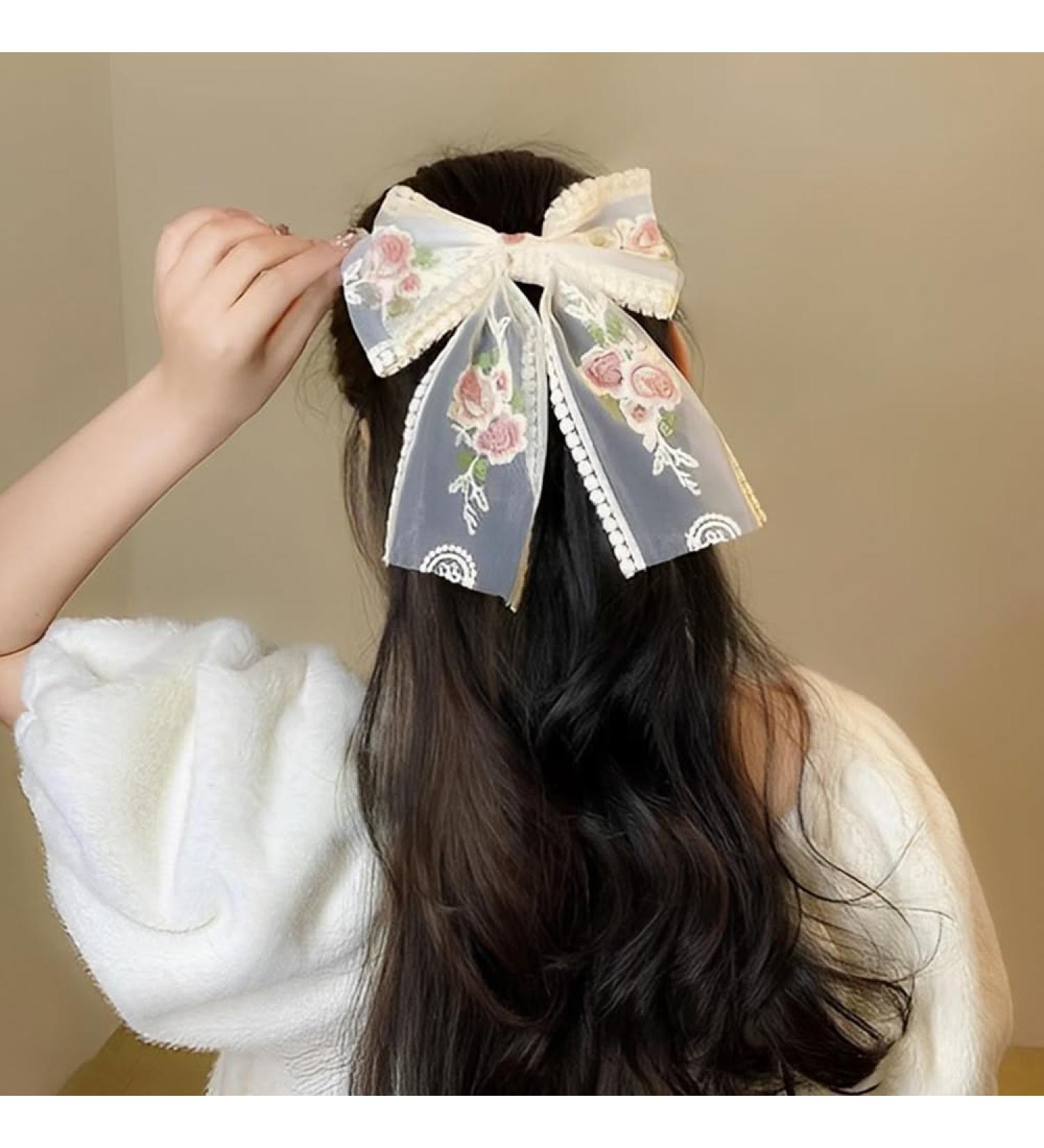 Lace Hair Bows Clip for Women Hair Barrettes for Girls Double Layer Hair Clips Bowknot Flower Lace Hair Accessories Large Hair Clip for Wedding Birthday 2 Layers - Buy Online on GoSupps.com