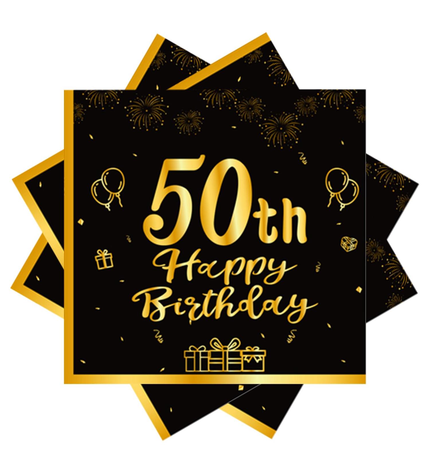 40 Black Napkins for 50th Birthday | Gold Party Paper Napkins 33x33cm | Elegant Decoration for Men Women and Girls - Buy Online on GoSupps.com