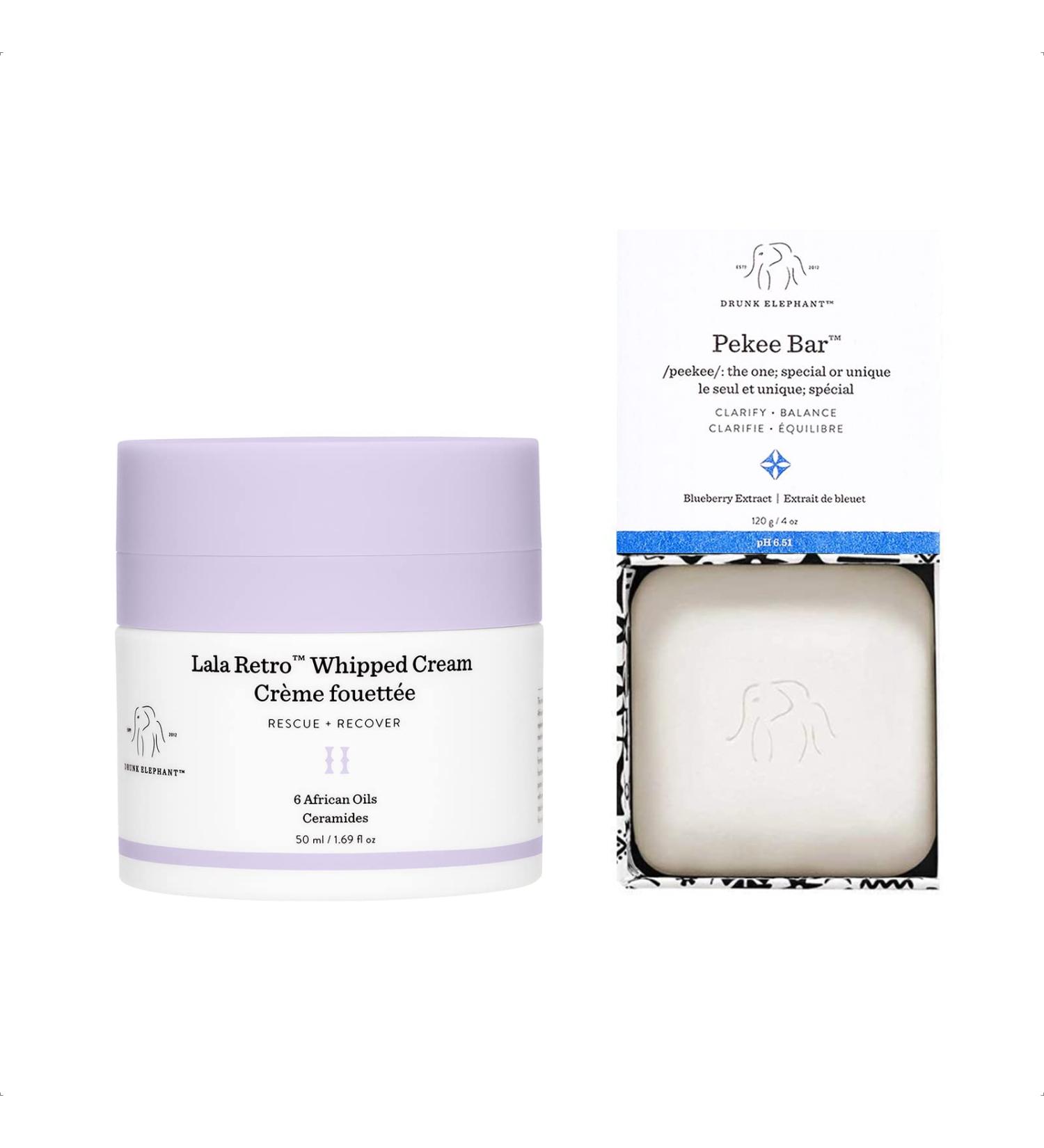 Drunk Elephant Clean Break Facial Duo - Skin Restoring Set with Pekee Cleansing Bar & Lala Retro Moisturizer for Glowing Skin | Shop Internationally - Buy Online on GoSupps.com