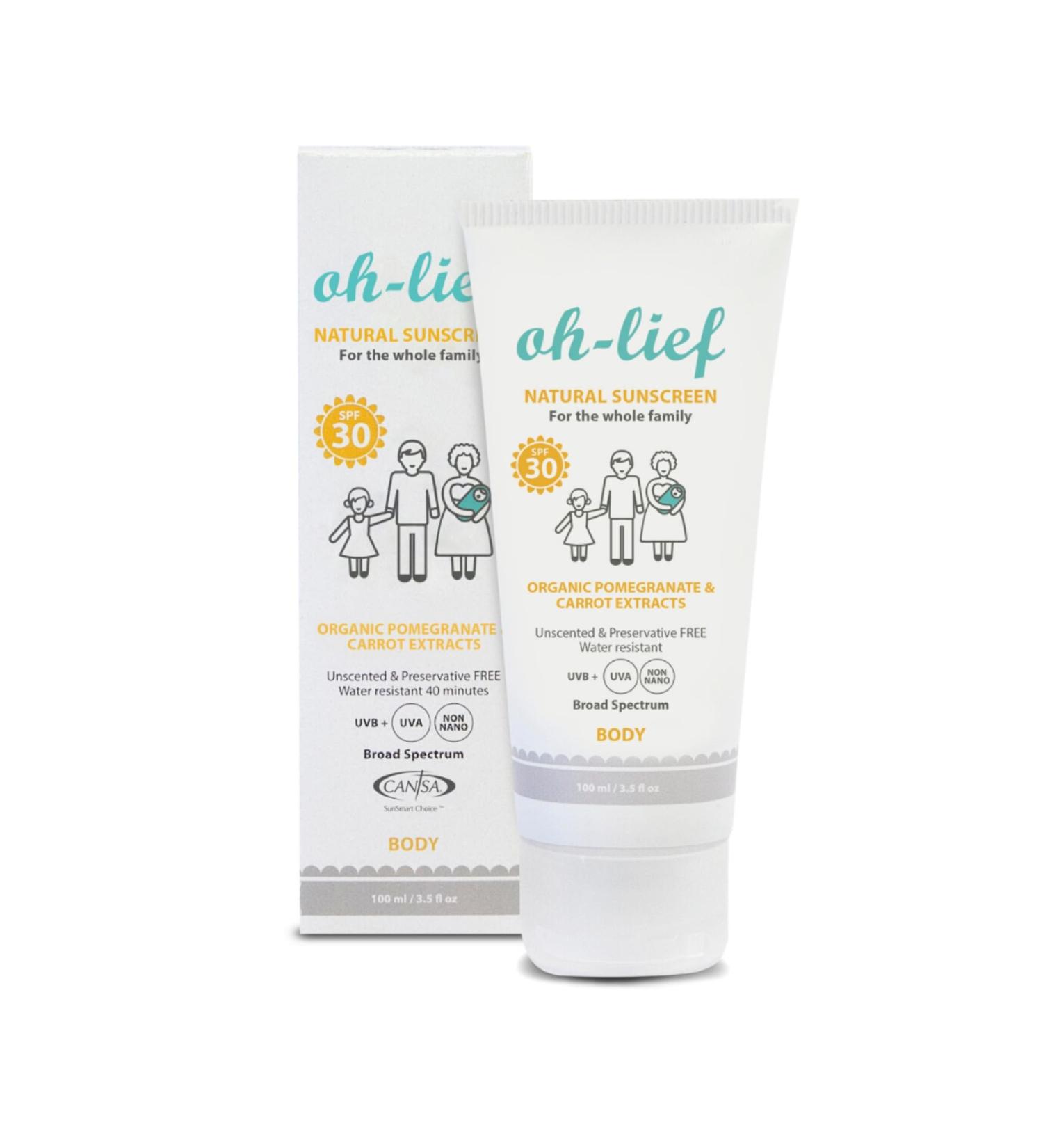 Oh-Lief Natural Body Sunscreen 100ml | Certified Organic & Hypoallergenic | Broad-Spectrum UVA/UVB Protection | Water-Resistant | Unscented & Preservative-Free - Buy Online on GoSupps.com
