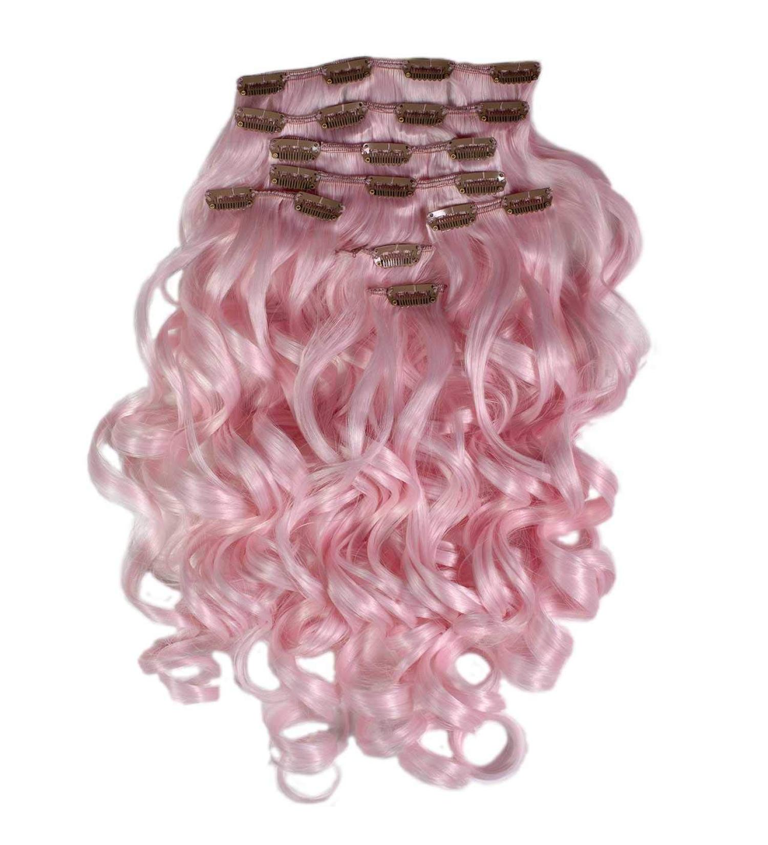 Hair2Heart Clip-In Hair Extensions - Wavy Synthetic 8pcs 130g Bubblegum #101 - 60cm Long Perfect for Volume & Style - Buy Online on GoSupps.com
