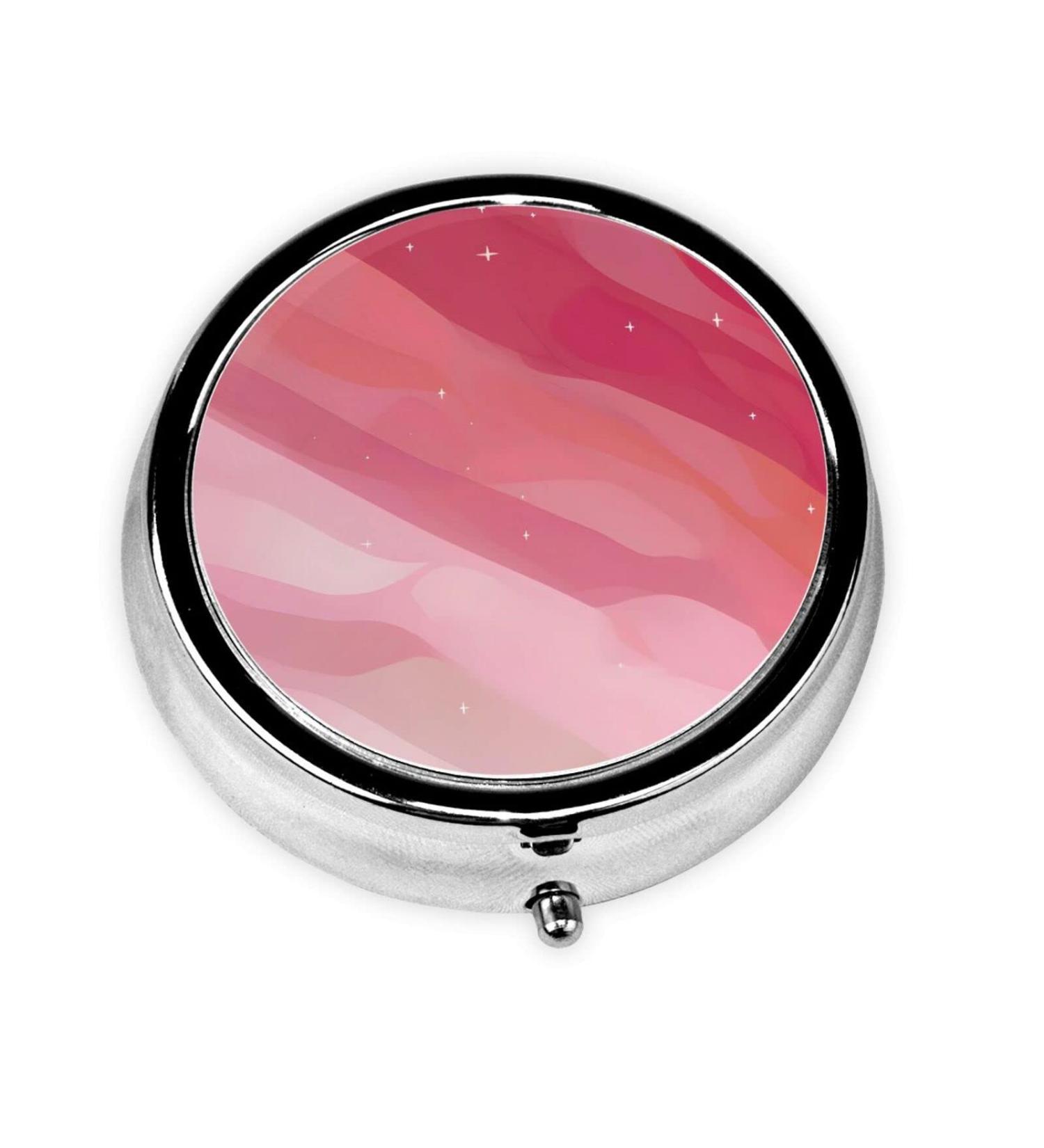 Pink Gradient Round Pill Box Organizer - 3 Compartment Travel Pill Case for International Shipping - Buy Online on GoSupps.com