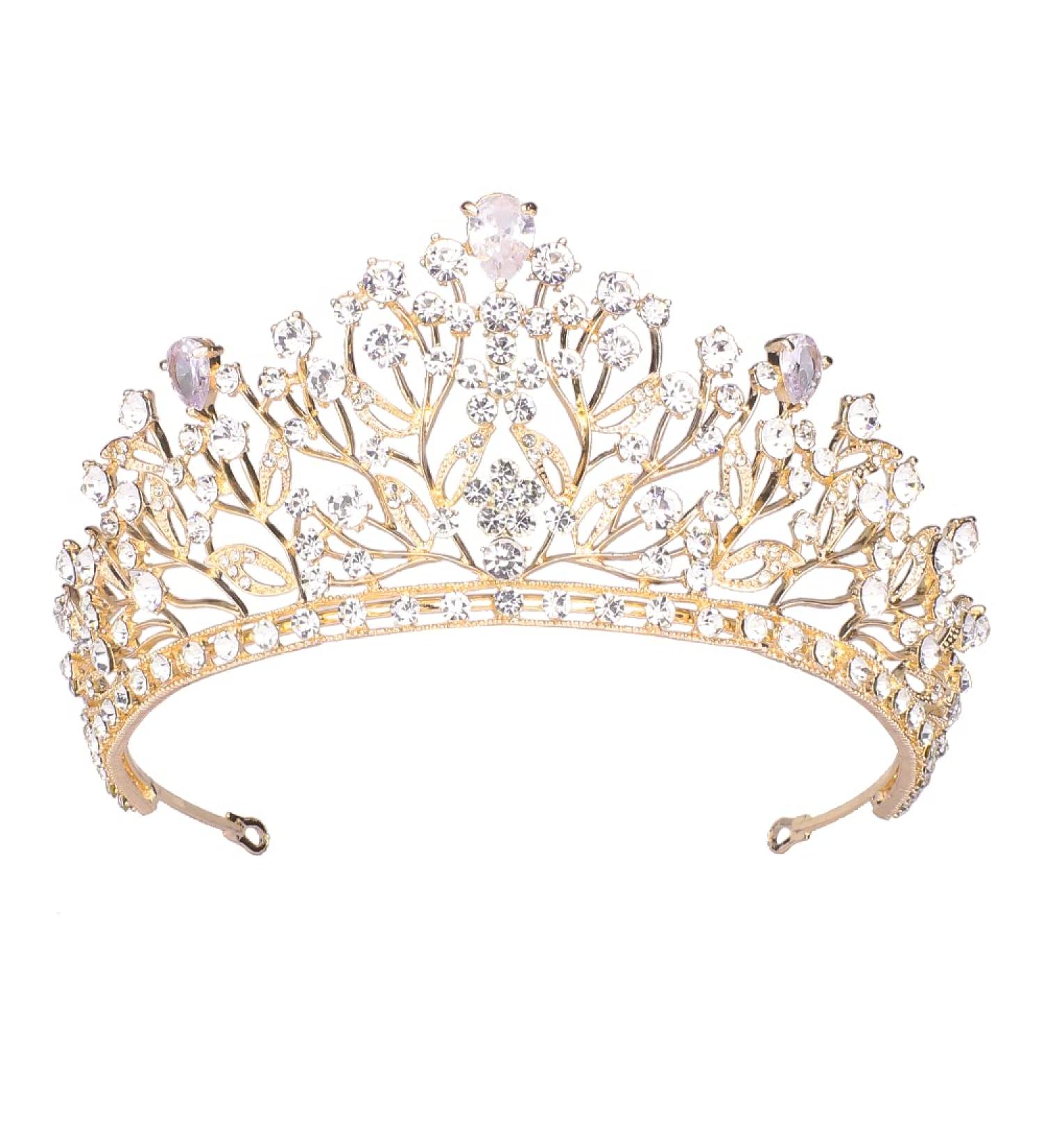 Didder Crystal Tiara - Gold Princess Crown for Women & Girls | Rhinestone Bridal Hair Accessories for Wedding, Prom & Parties - Buy Online on GoSupps.com