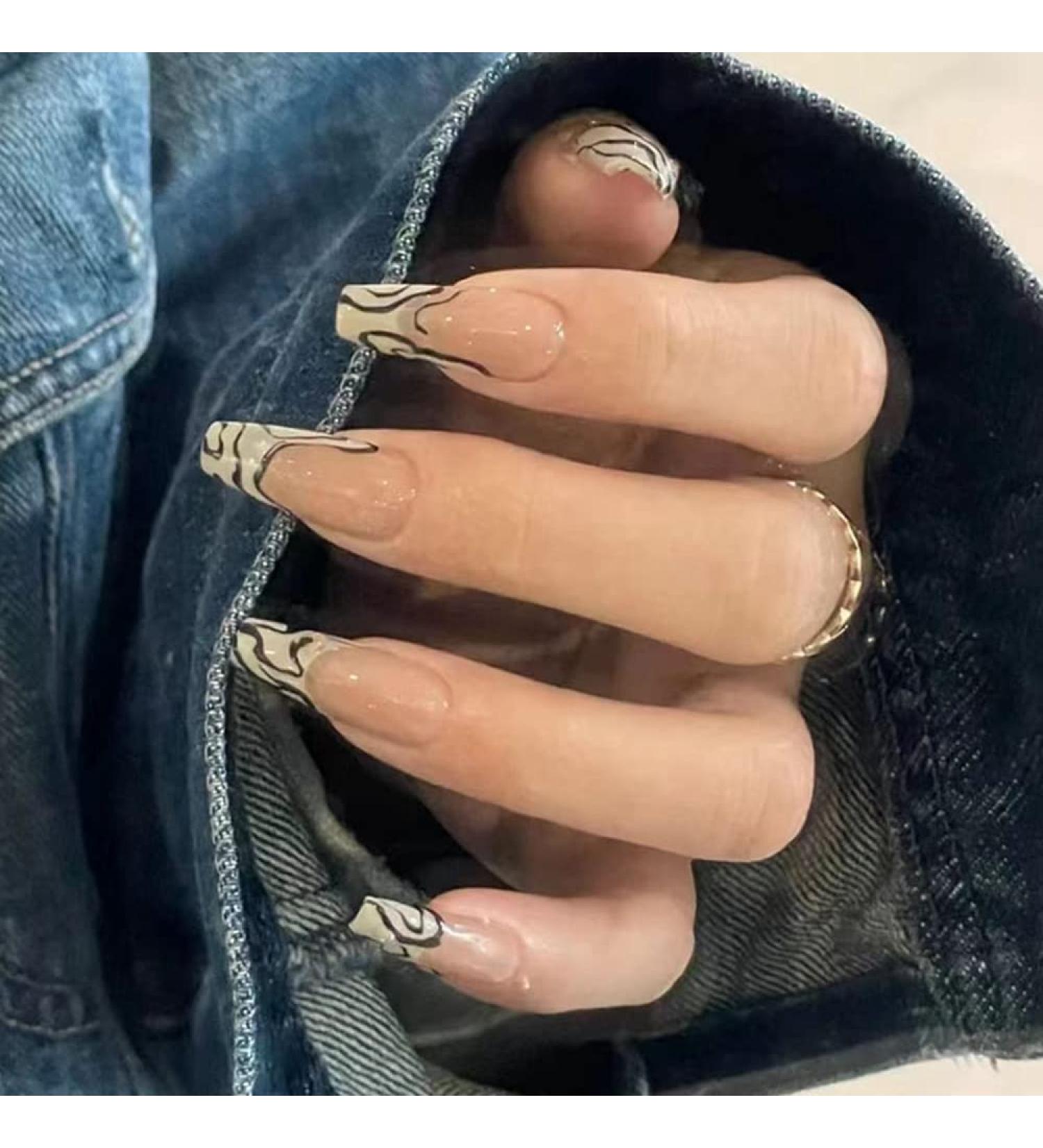 Long Ballet Frosted Purple Floral Coffin Fake Nails 24pcs Detachable Ballerina French False Nails DIY Manicure Decoration 7