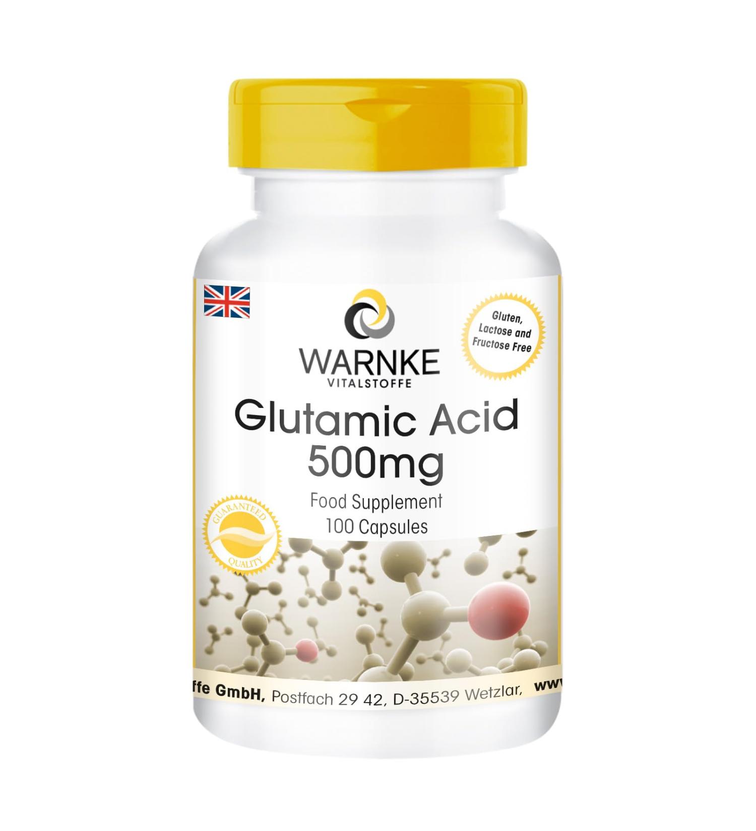 Glutamic Acid 500mg - 100 Capsules | Warnke Vitalstoffe - High-Quality Amino Acid Supplement - Buy Online on GoSupps.com