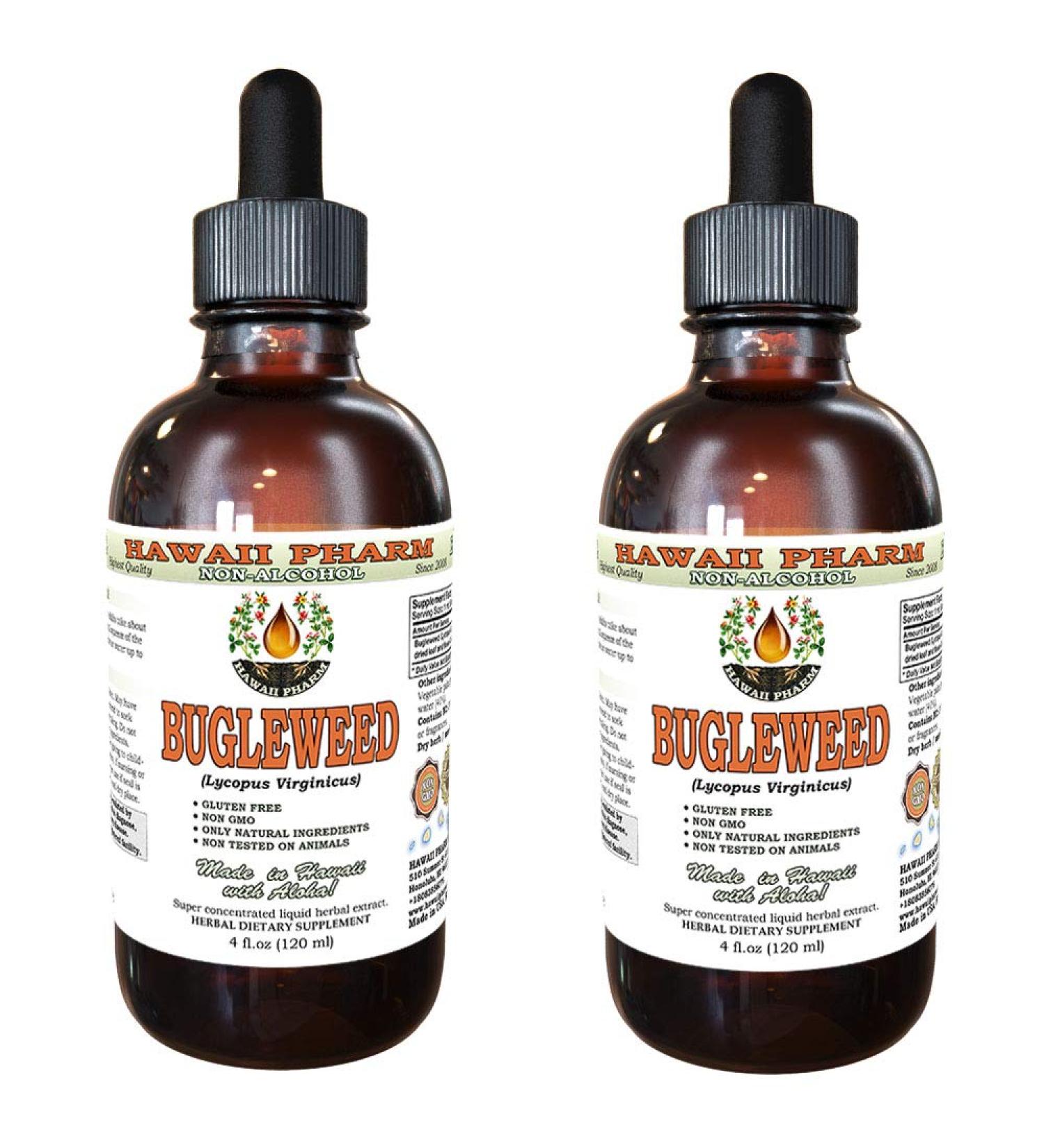 Bugleweed Alcohol-Free Liquid Extract Organic Bugleweed (Lycopus Virginicus) Dried Leaf and Flower Glycerite Hawaii Pharm Natural Herbal Supplement 2x4 oz 8 Fl Oz (Pack of 1)
