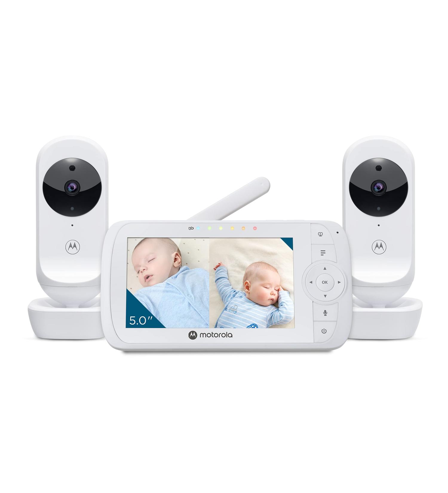 Motorola Nursery VM35-2 Twin Baby Monitor with 2 Cameras, 5.0 Split Screen Display, Night Vision, Two-Way Communication, Lullabies - White - Buy Online on GoSupps.com