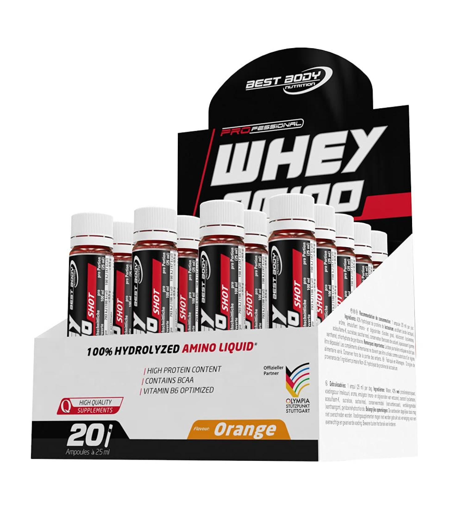 Best Body Nutrition Professional Whey Amino Shot - Orange Flavor 20 Ampoules (25 ml each) | 500 ml - Buy Internationally - Buy Online on GoSupps.com