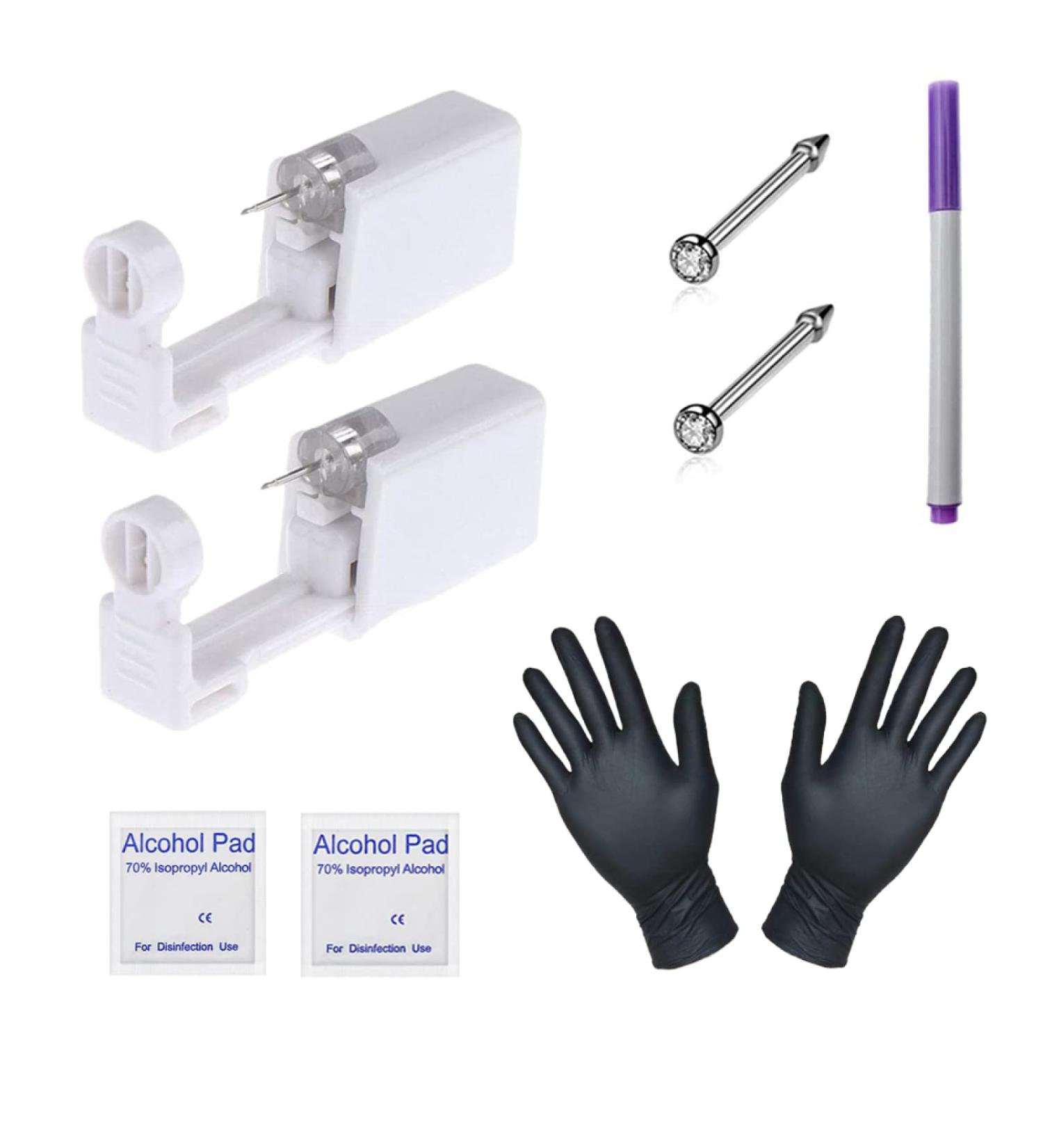 Disposable Sterile 2 Pcs Nose Piercing Kit - Safe & Painless Nose Piercing Gun with 2mm Stainless Steel Nose Pin - White Crystal - Buy Online on GoSupps.com