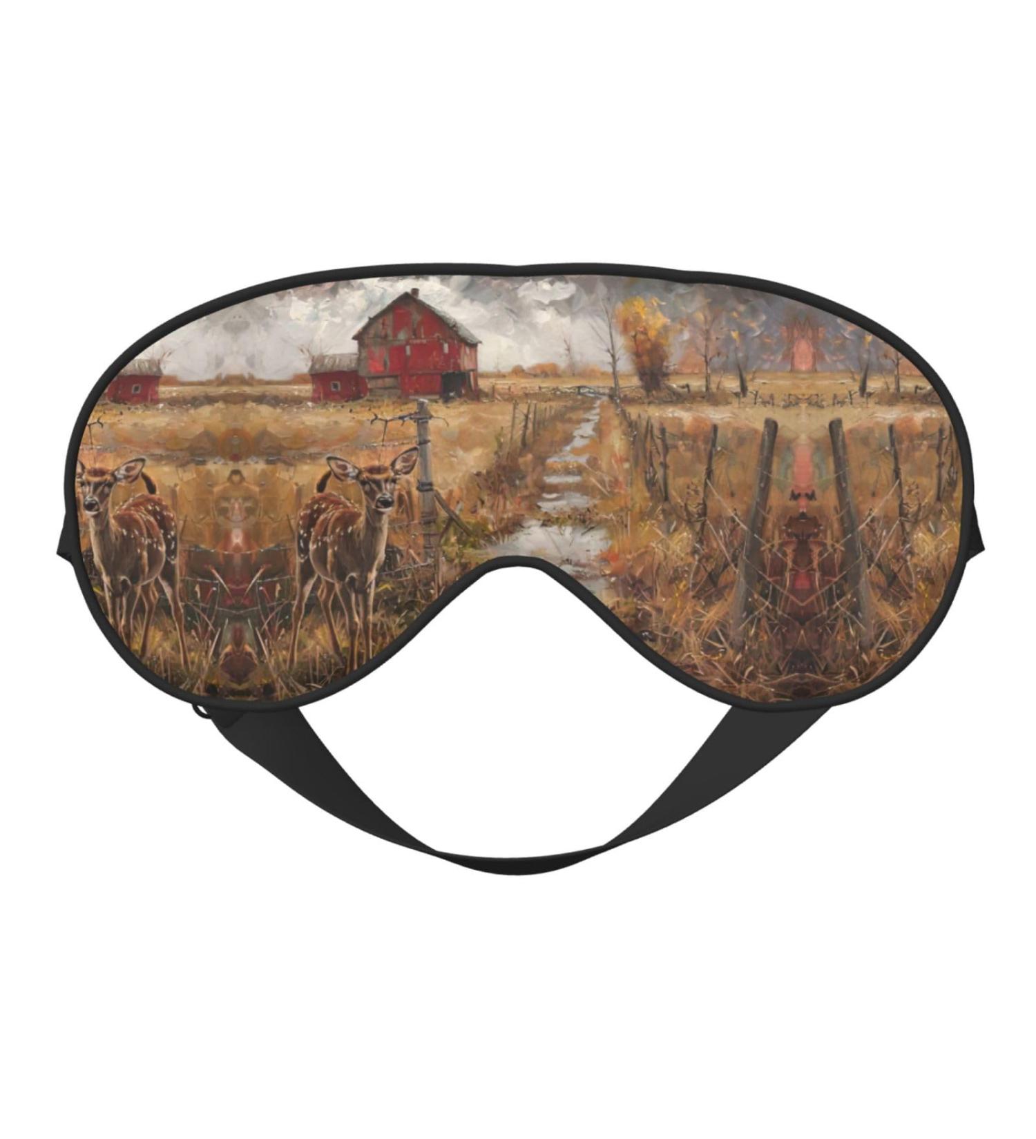 Farm with Deer Print Unisex Sleep Mask | Double-Sided Eye Mask for Sound Sleep & Skin Care - Black - Buy Online on GoSupps.com