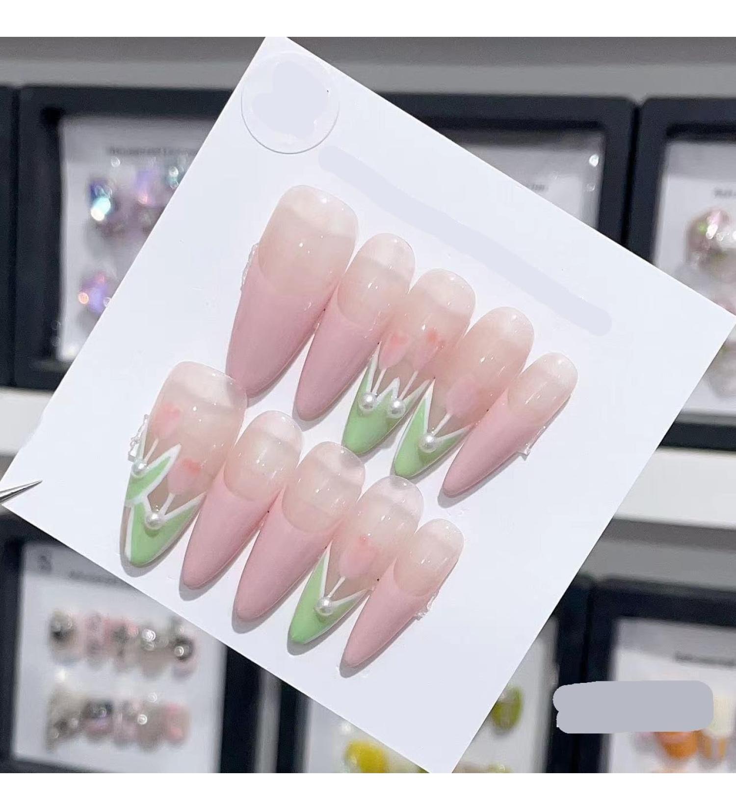 Removable and wearable nail art French Almond Ombre Handmade Press On Nails Long Acrylic False Nail Tips InNail (Color : 29198 Size : M) - Buy Online on GoSupps.com