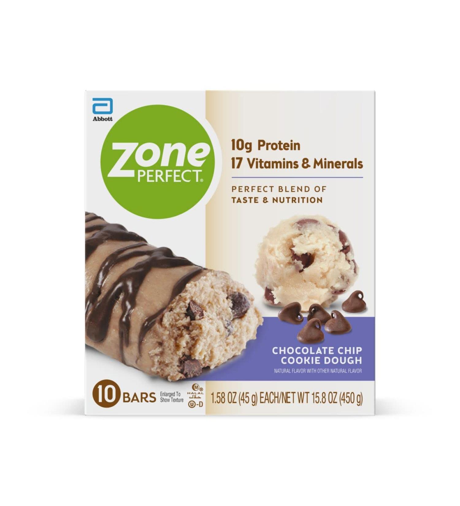 ZonePerfect Protein Bars Chocolate Chip Cookie Dough 10g of Protein Nutrition Bars With Vitamins  Minerals Great Taste Guaranteed 20 Count (Pack of 1) Cookie Dough Chocolate Chip - Buy Online on GoSupps.com