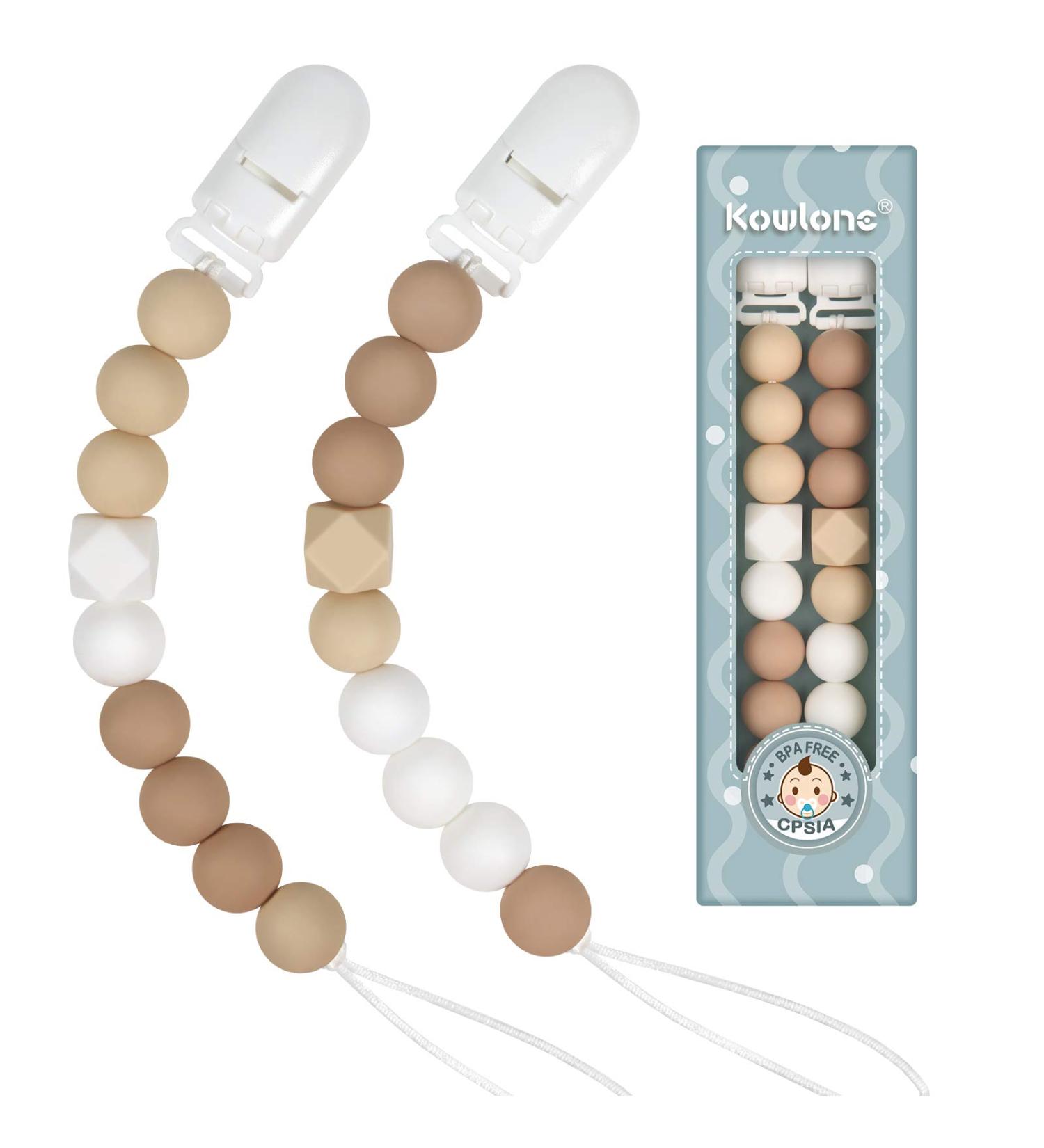 Kowlone Dummy Clips - Soother Pacifier Chain Holder for Baby - Unisex Newborn Dummies - Beige Oatmeal - Buy Online on GoSupps.com