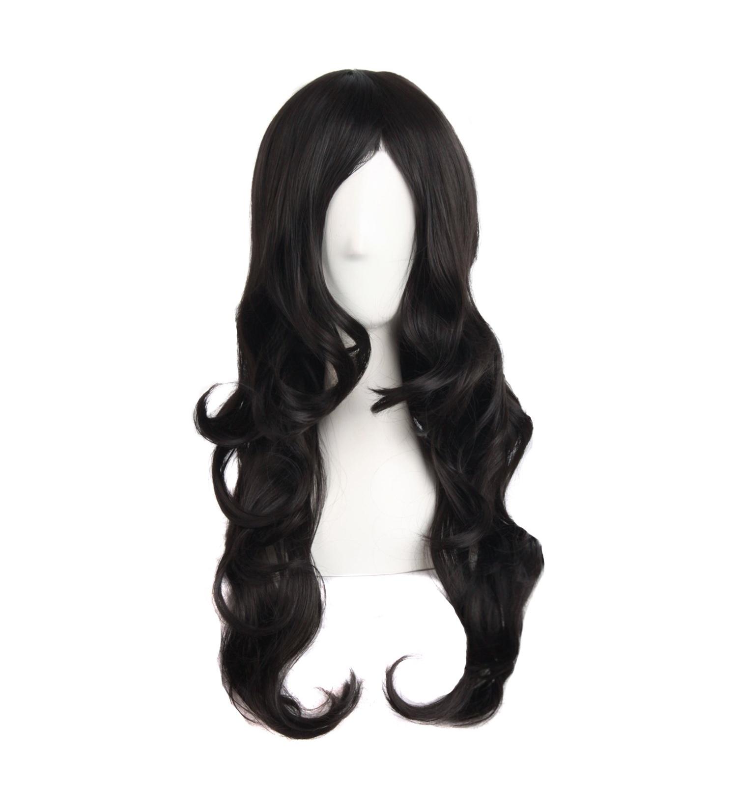 MapofBeauty 24 Inch/60 cm Charming Synthetic Fiber Long Wavy Hair Wig Women Party Full Wig (Black)