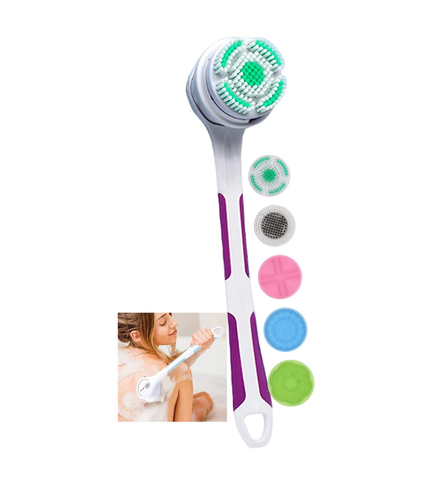 5-in-1 Electric Back Brush - Waterproof Body Brush with Long Stem for Cream Application | IPX7 - Purple - Buy Online on GoSupps.com