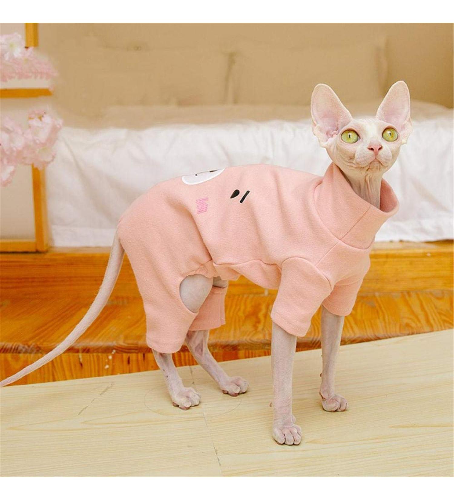 TENGTUD Hairless Cat Clothes Pet Warm Clothes for Sphynx Cat Pure Cotton Four Feet -XS_pink - Buy Online on GoSupps.com