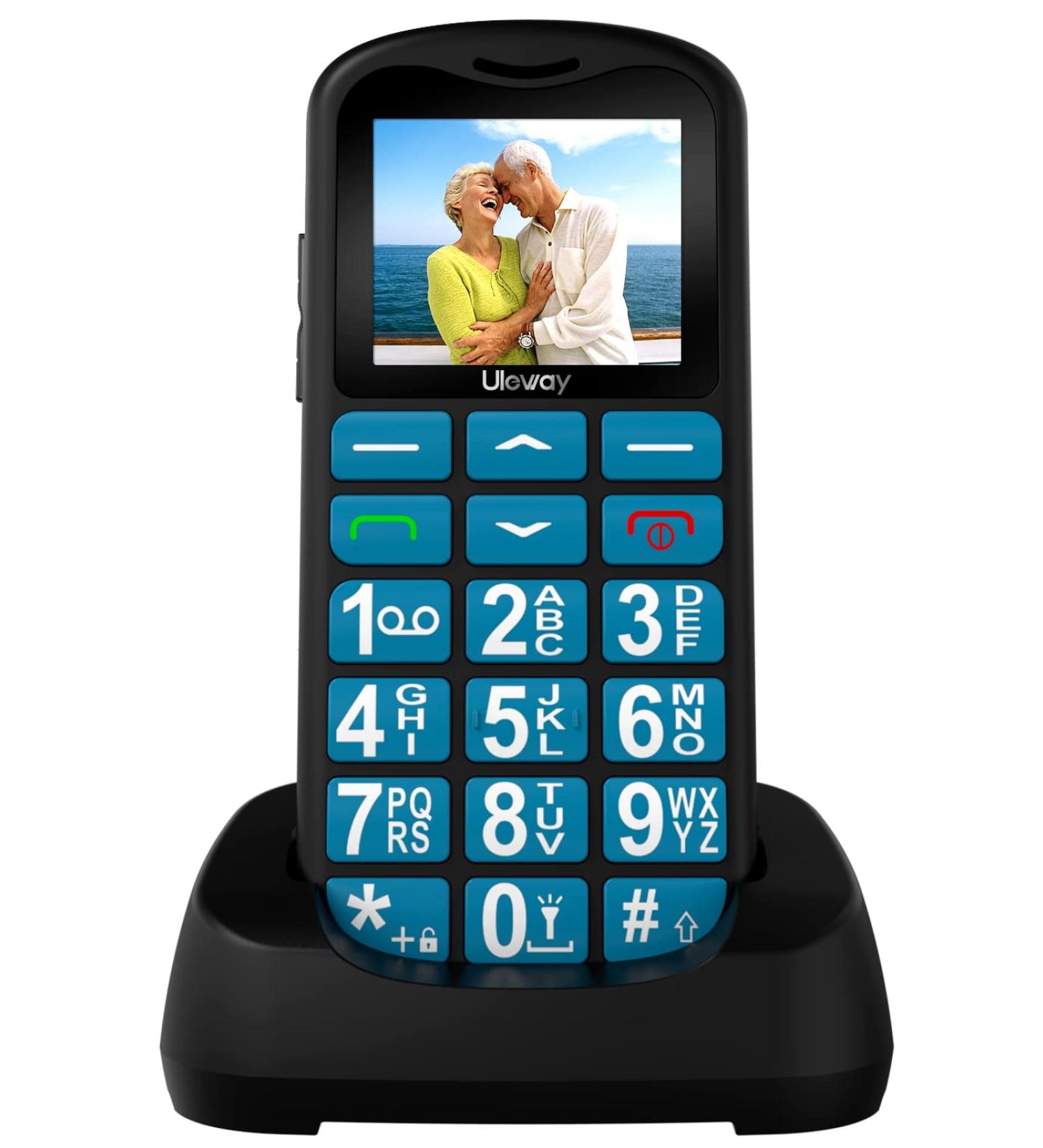 Uleway Senior Cell Phone - Large Button Dual SIM SOS No Contract - Perfect GSM Phone for Pensioners - Includes Charging Station - Blue - Buy Online on GoSupps.com