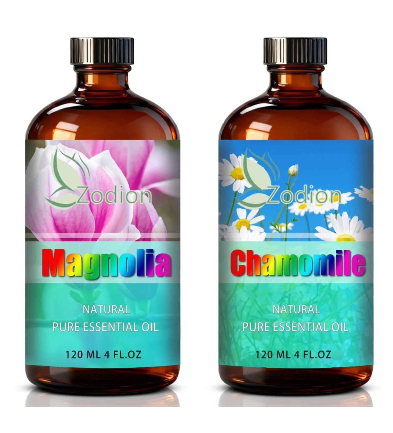 Chamomile Essential Oil 4 Fl Oz and Magnolia Essential Oil 4 Fl Oz - Chamomile & Magnolia Oil for Diffuser Aromatherapy Home Fragrance Skin & Hair Care DIY Candle & Soap Making Yoga - Buy Online on GoSupps.com